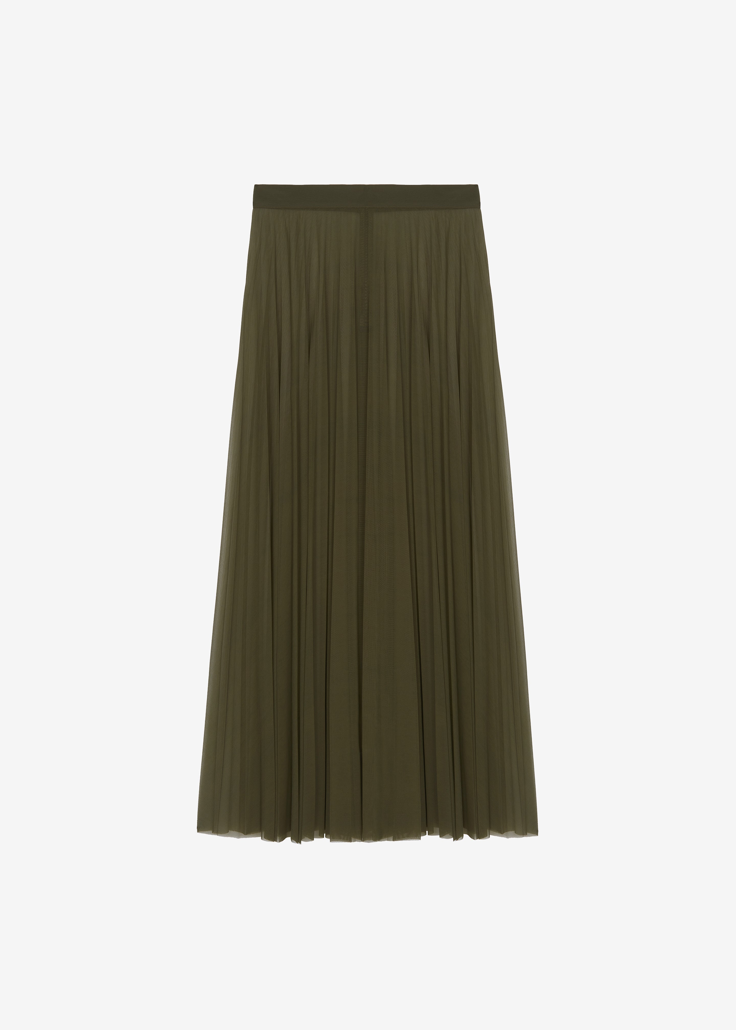 Vallen Pleated Mesh Maxi Skirt - Khaki - 12