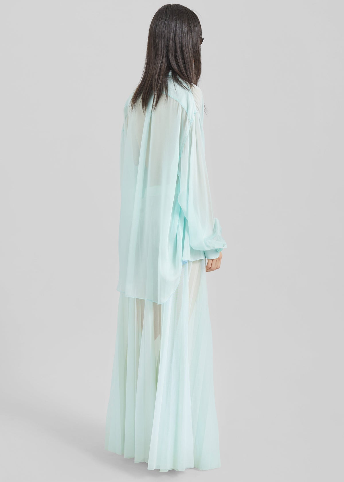Vallen Pleated Mesh Maxi Skirt - Mint - 8