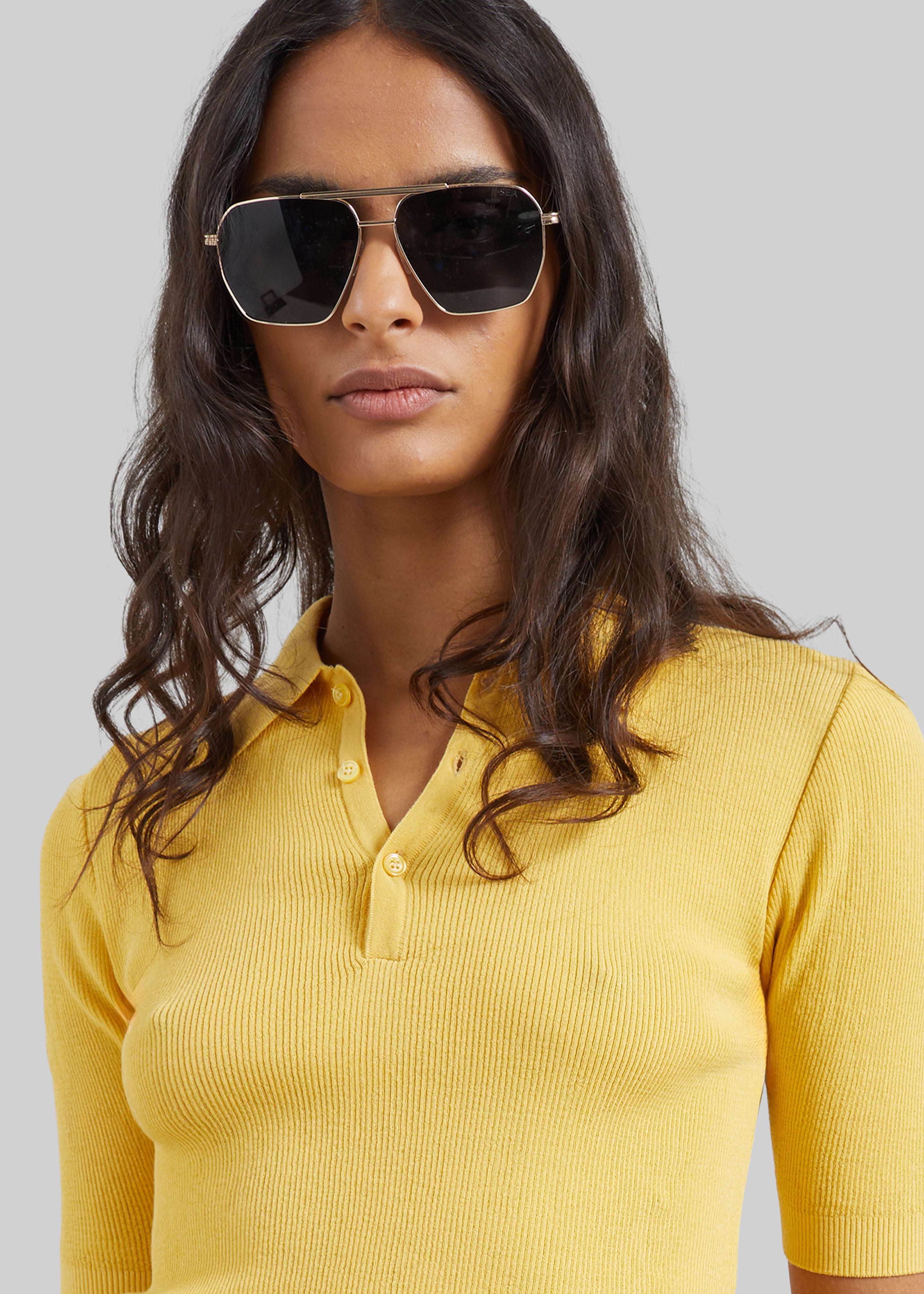 Vally Ribbed Knit Polo Top - Yellow - 4