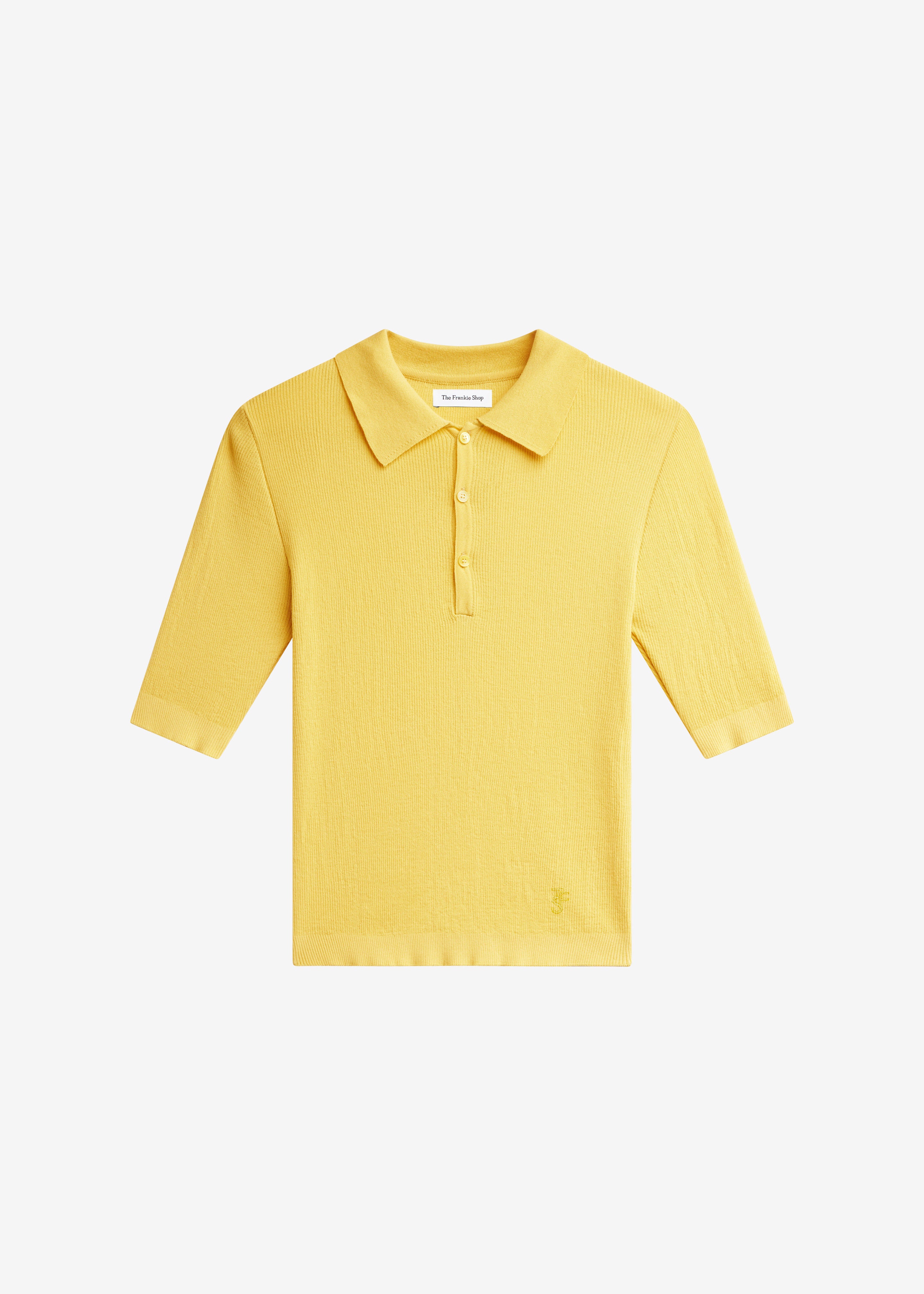 Vally Ribbed Knit Polo Top - Yellow - 7