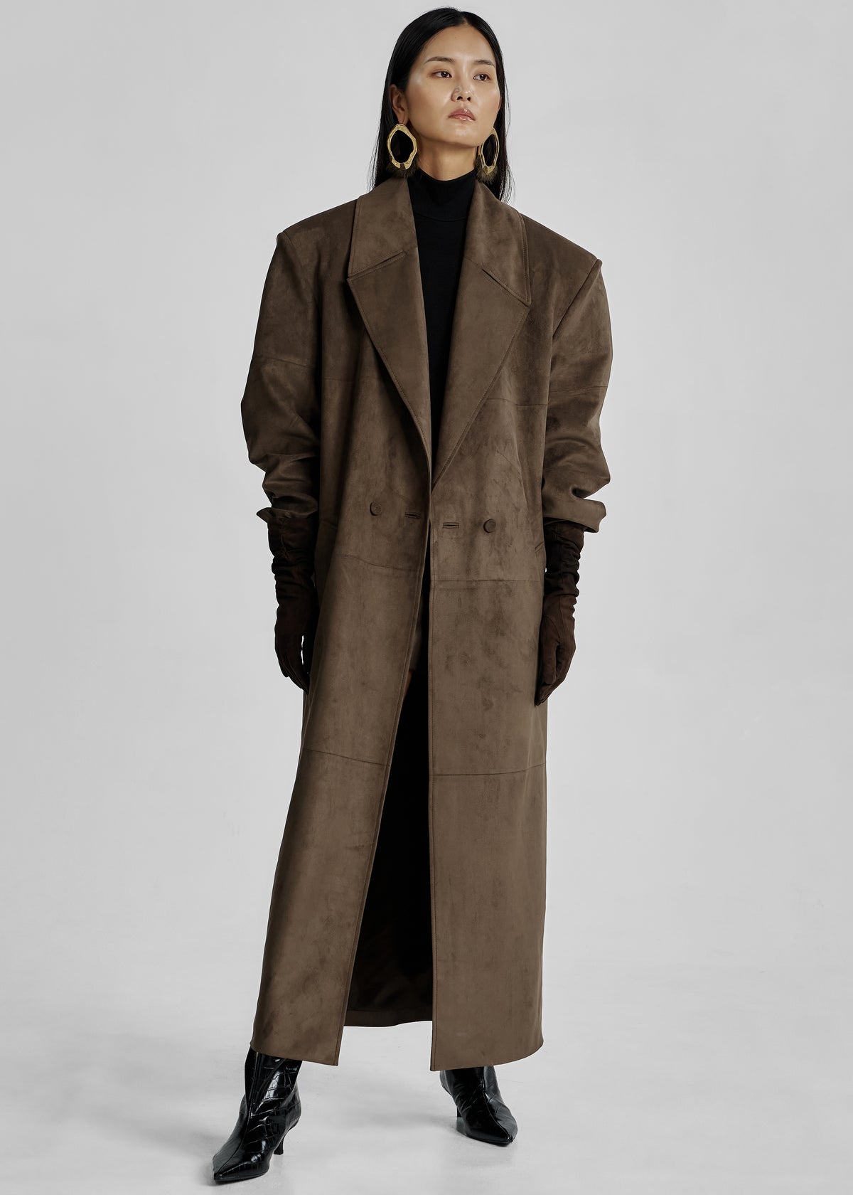 Valmere Faux Suede Coat - Brown - 1
