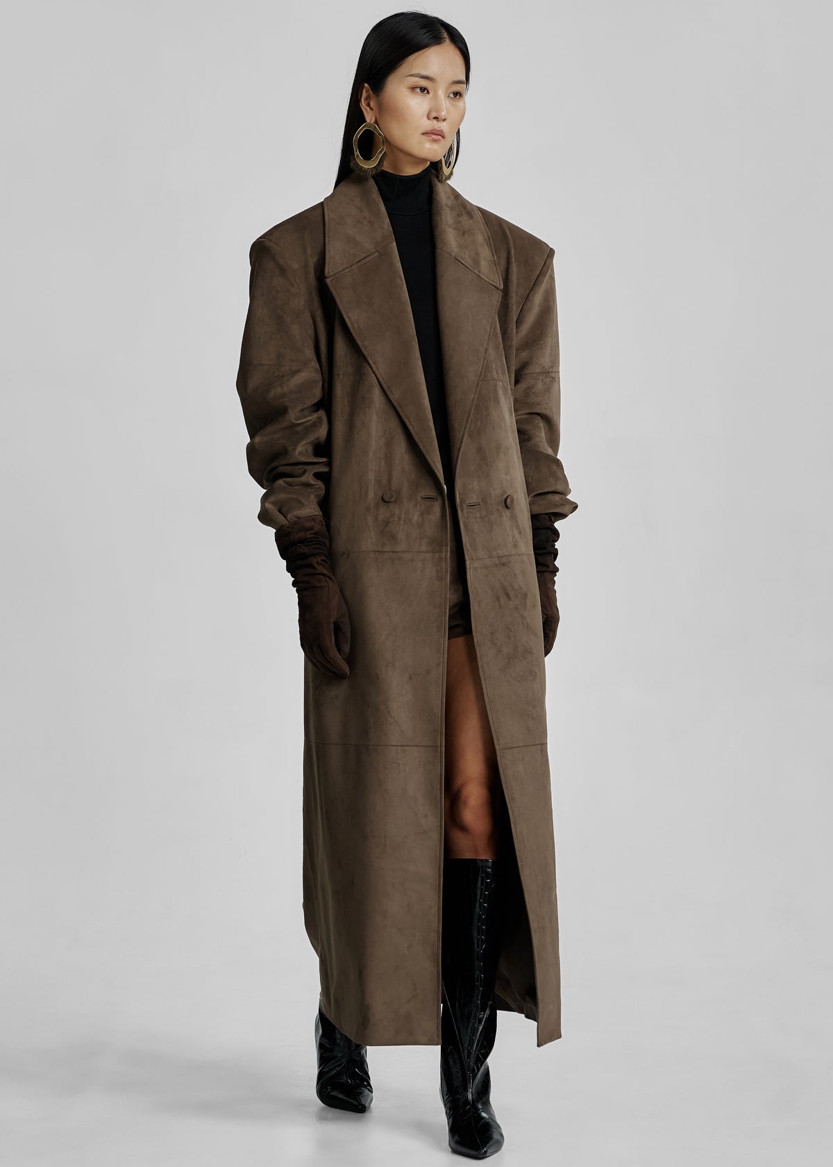 Valmere Faux Suede Coat - Brown - 7