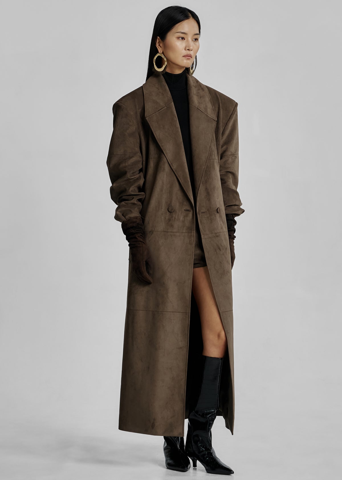 Valmere Faux Suede Coat - Brown - 4