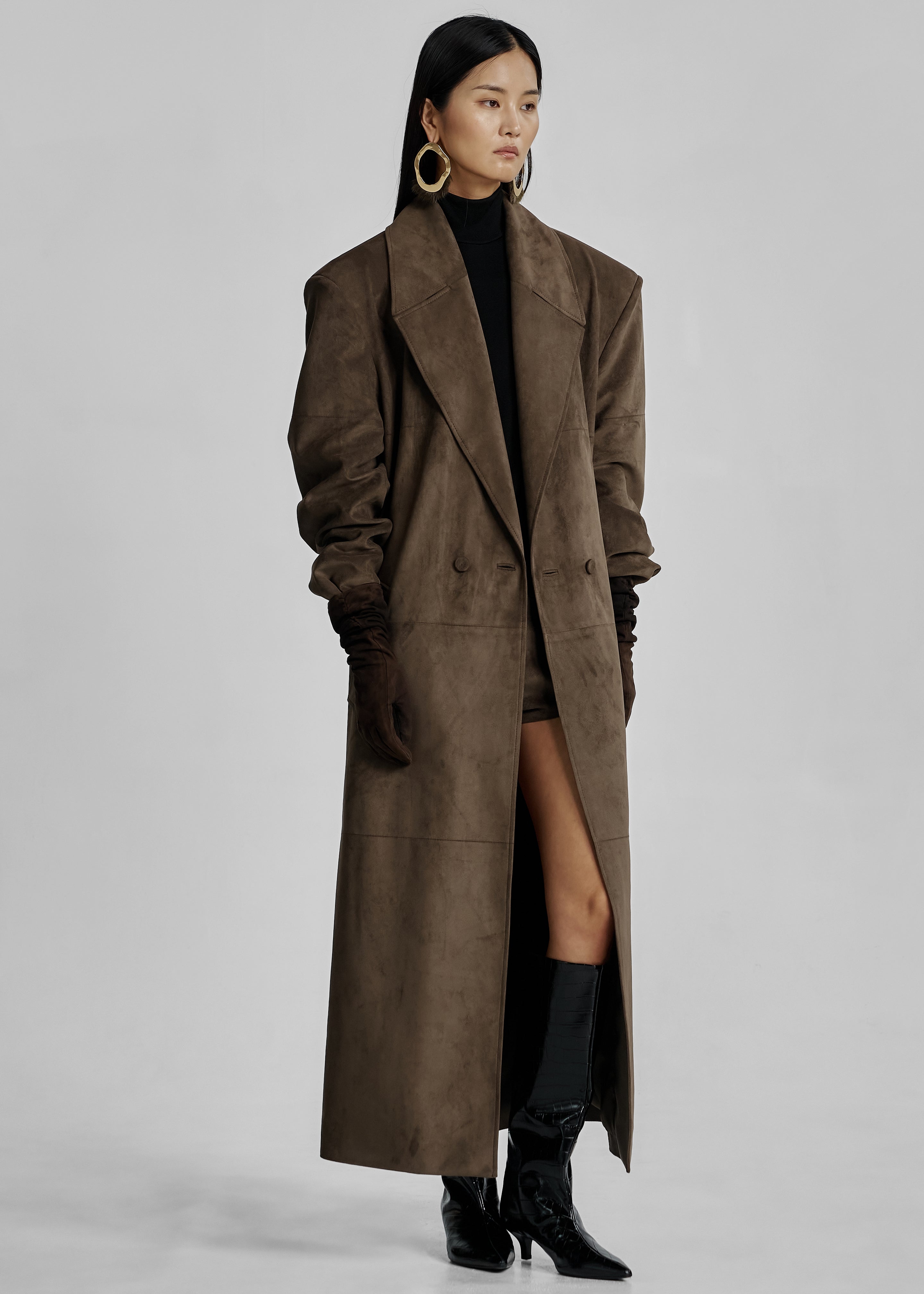 Valmere Faux Suede Coat - Brown - 4