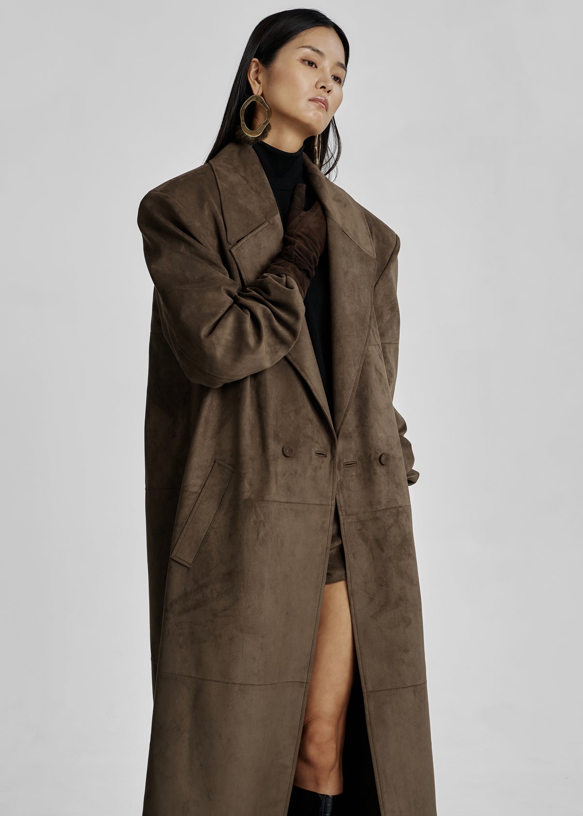 Valmere Faux Suede Coat - Brown - 5