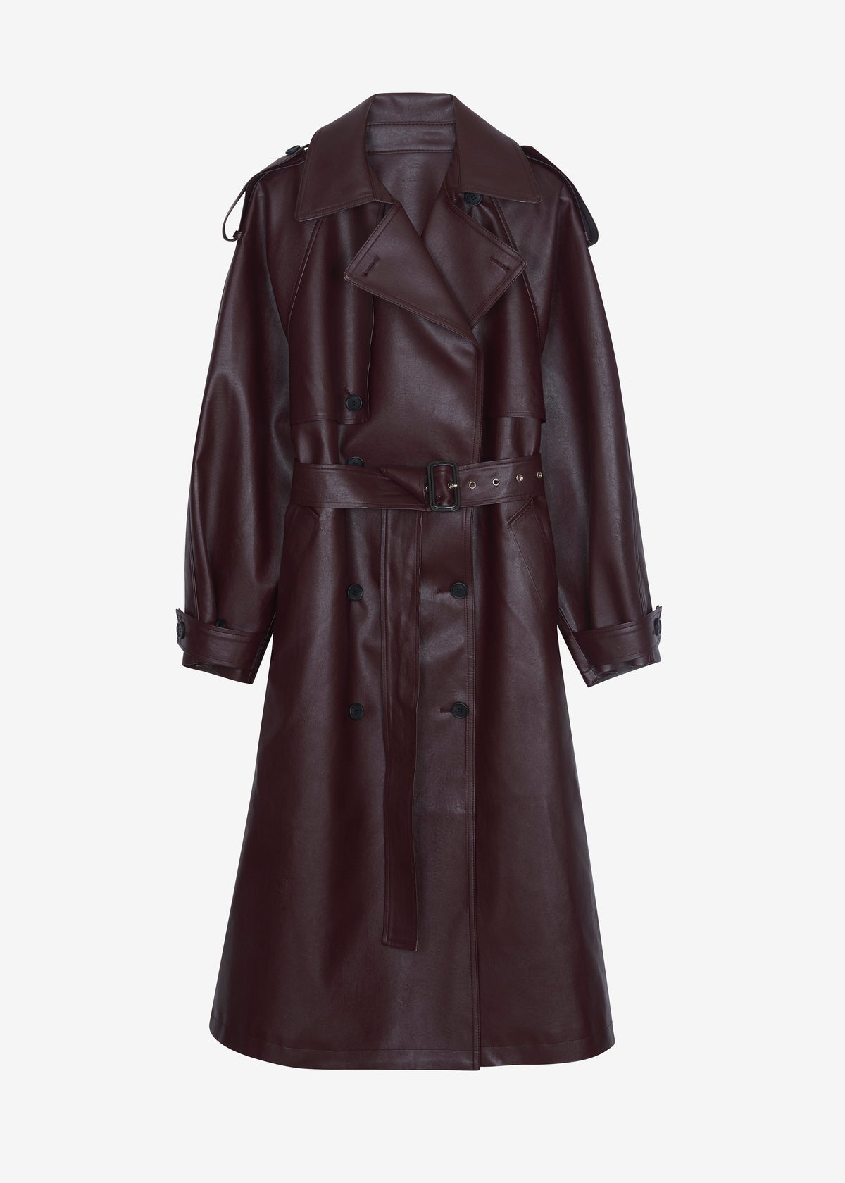 Vandve Faux Leather Trench - Burgundy - 7