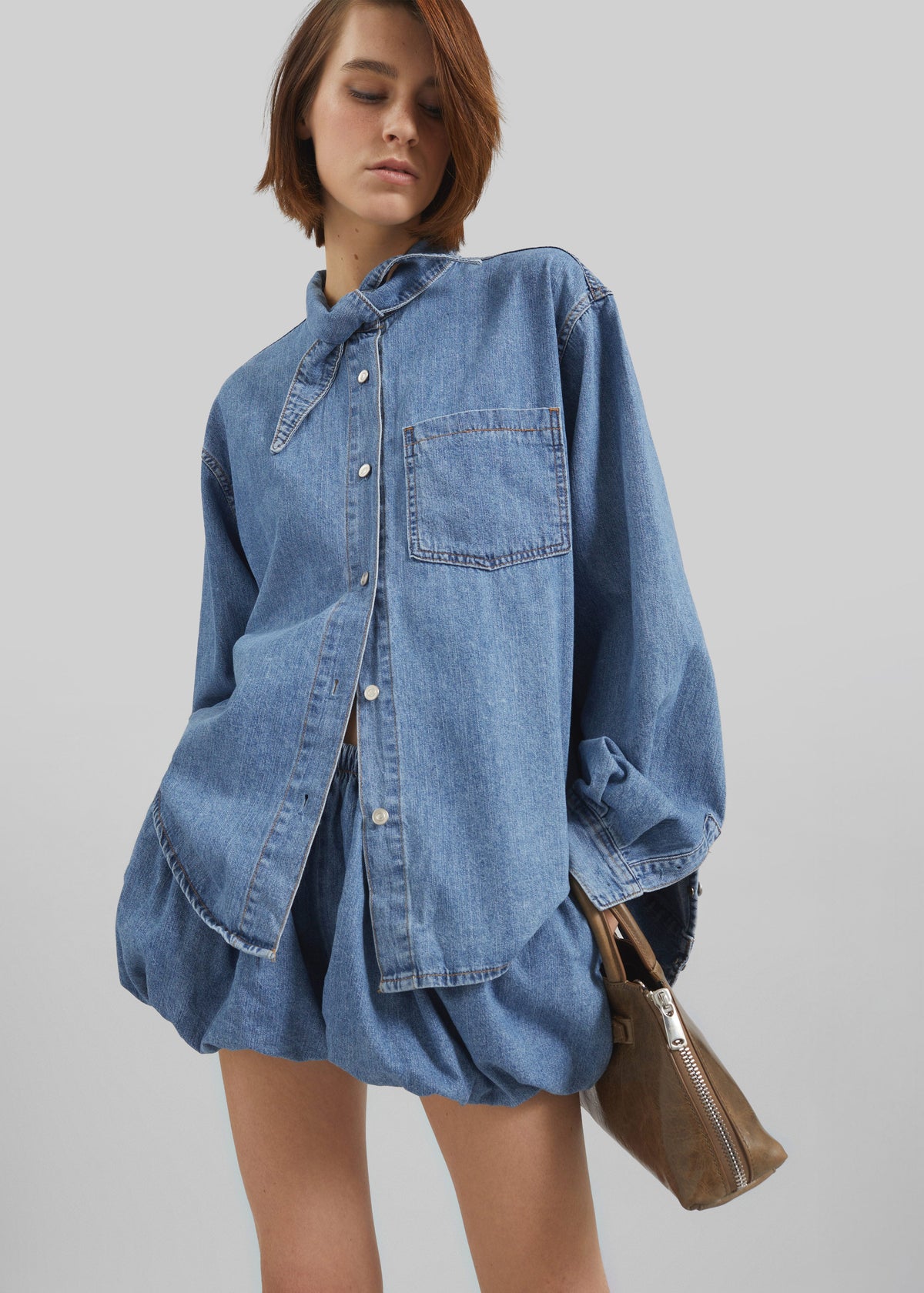 Varzy Denim Bubble-Hem Shorts - Medium Wash - 5