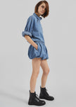 Varzy Denim Bubble-Hem Shorts - Medium Wash