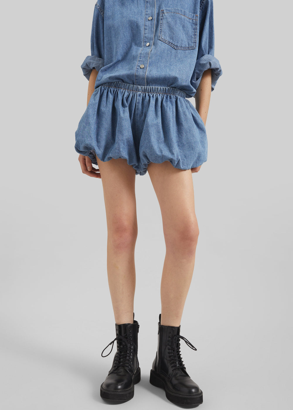 Varzy Denim Bubble-Hem Shorts - Medium Wash - 1