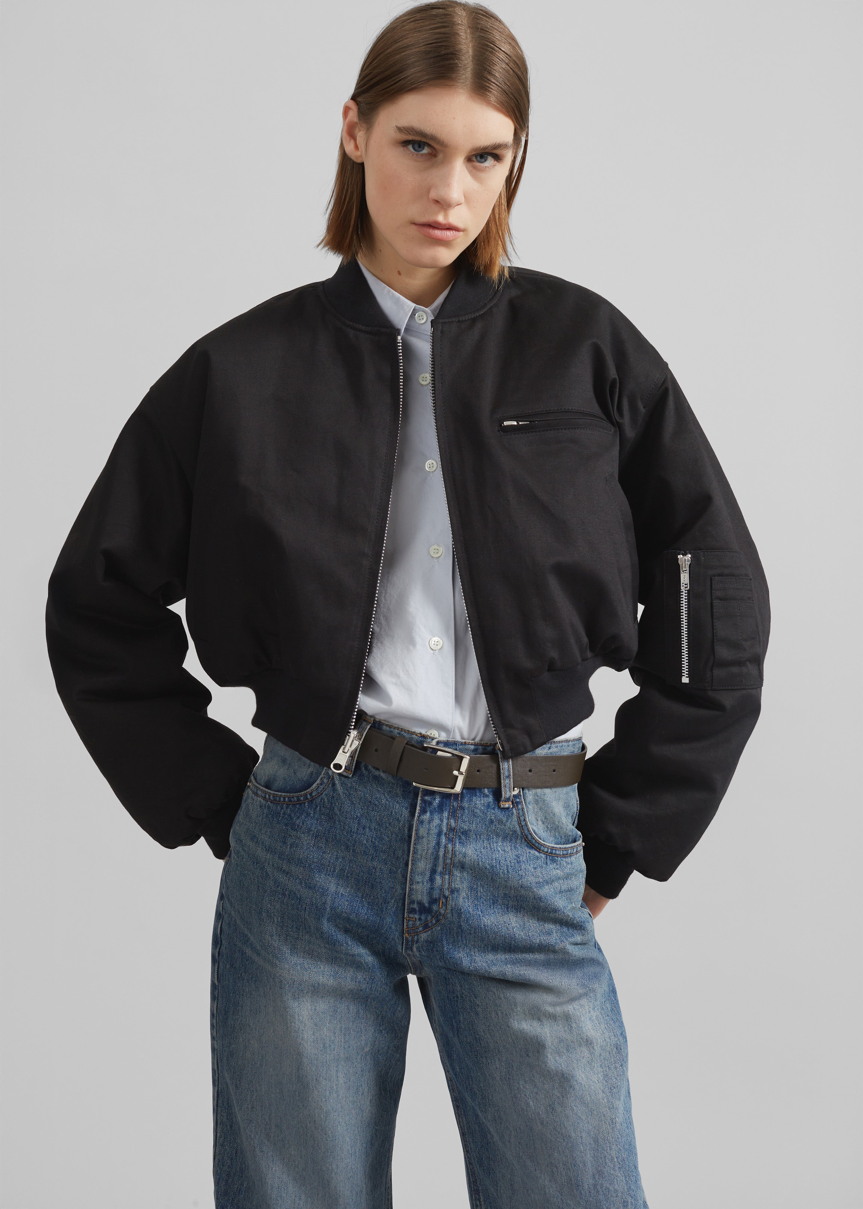 Vaud Reversible Cropped Bomber - Black - 3