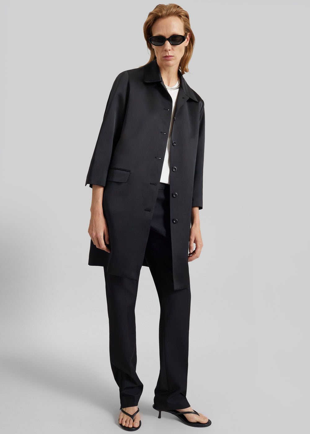 Vavin Satin Long Jacket - Black - 1