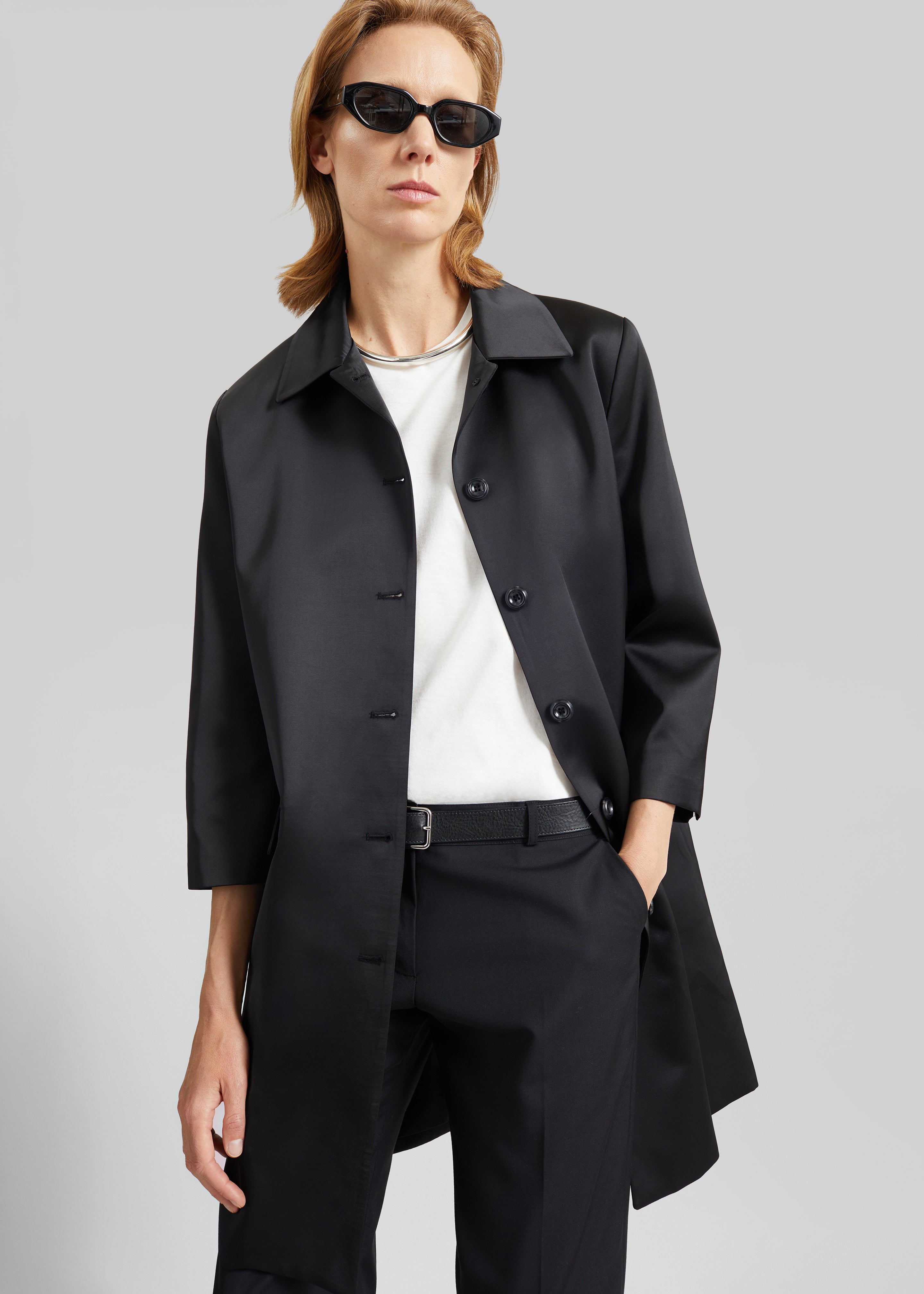 Vavin Satin Long Jacket - Black - 1