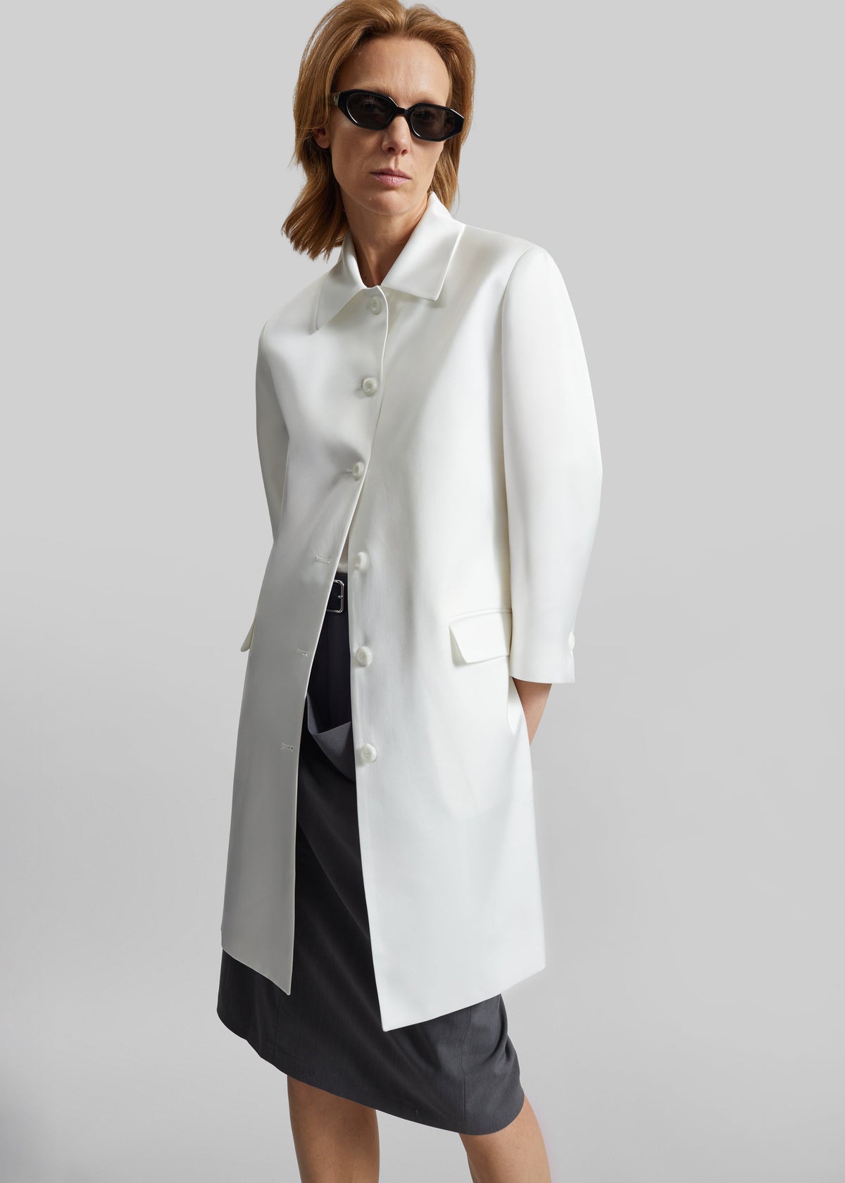 Vavin Satin Long Jacket - White - 1