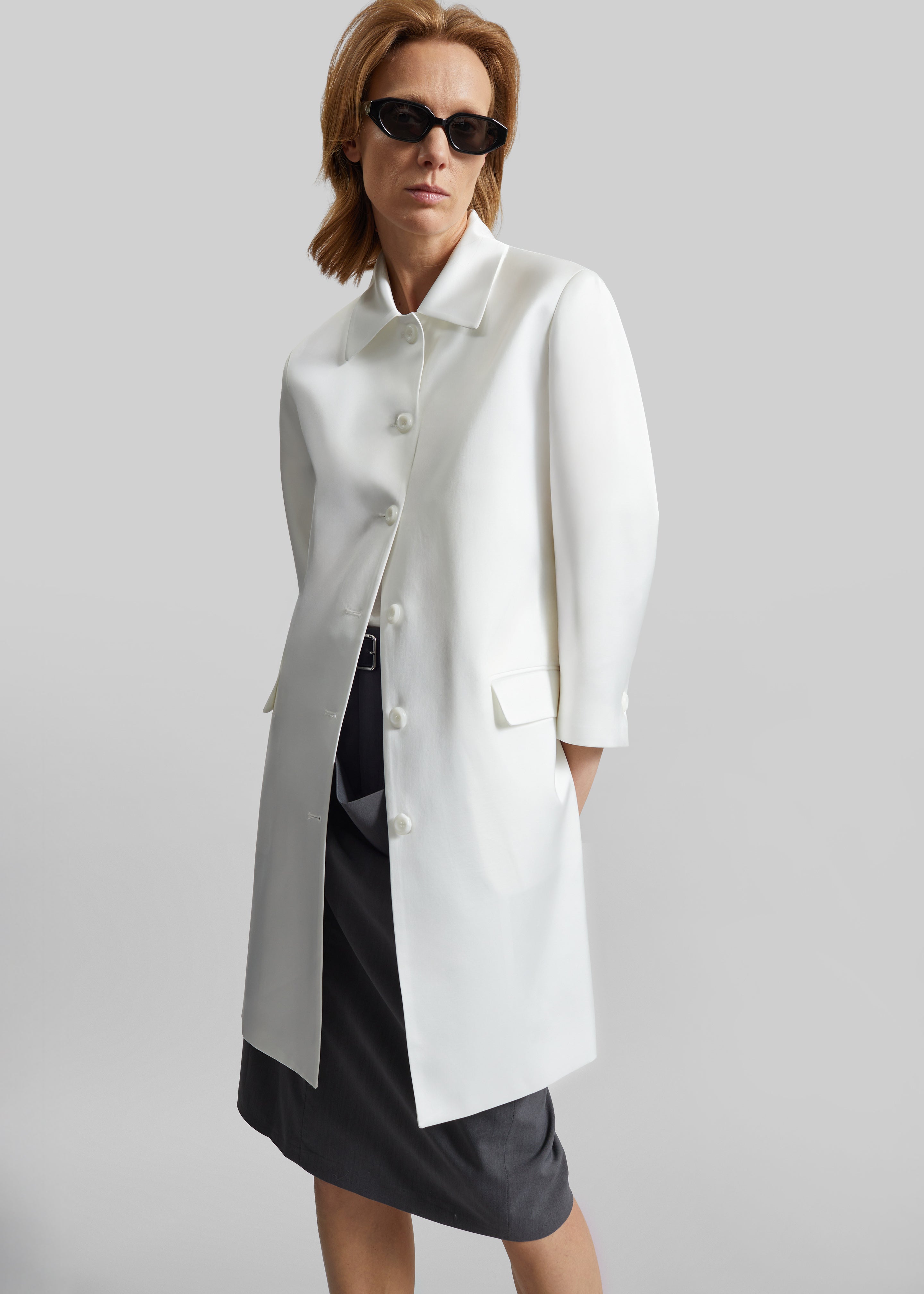 Vavin Satin Long Jacket - White - 1