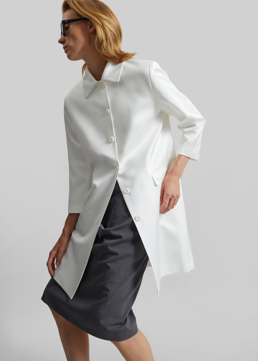 Vavin Satin Long Jacket - White - 1