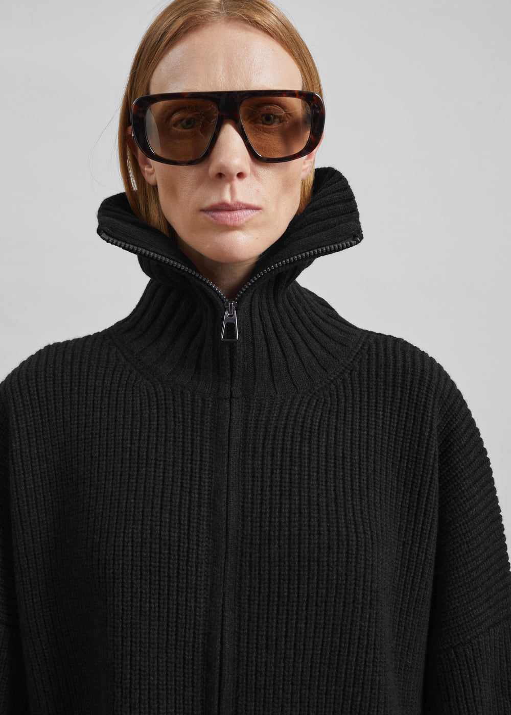 Veda Oversized Zip-Up Cardigan - Black - 1