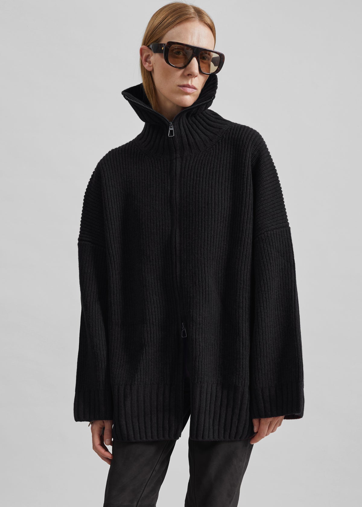 Veda Oversized Zip-Up Cardigan - Black - 4