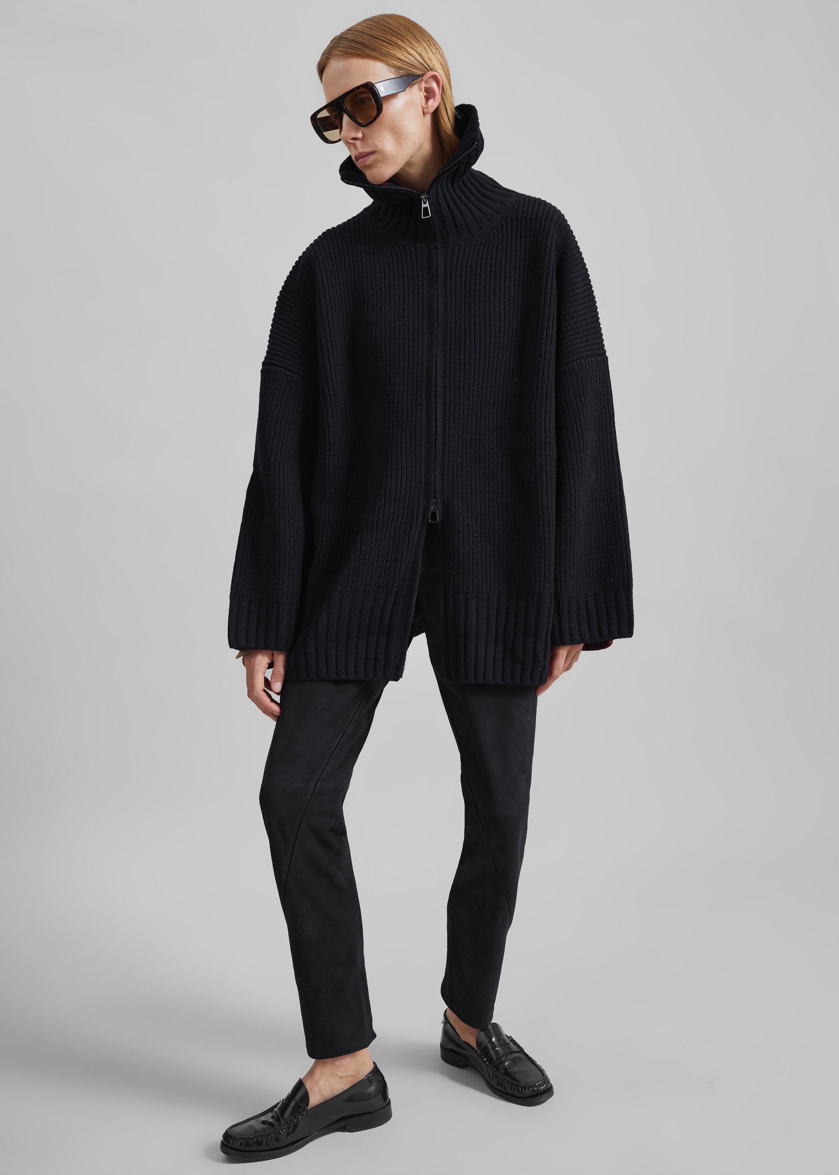 Veda Oversized Zip-Up Cardigan - Black - 3