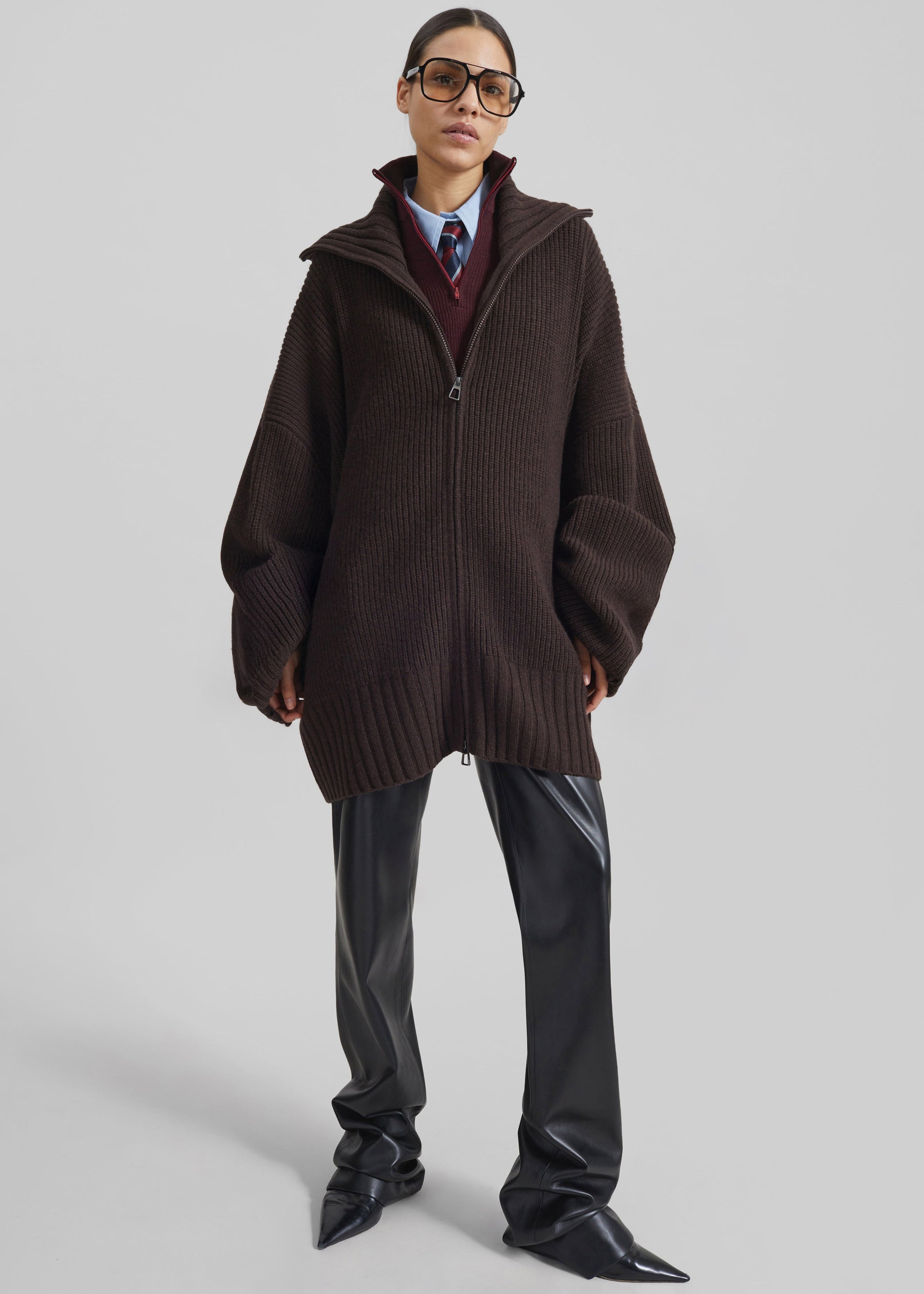 Shop the look image for Veda Oversized Zip-Up Cardigan - Brown