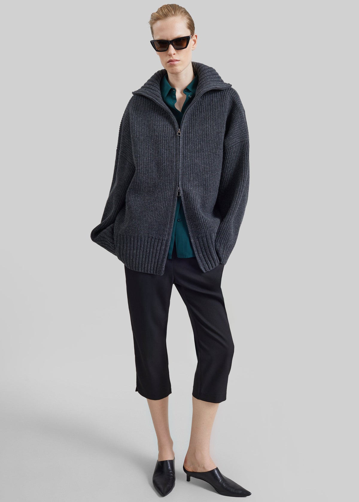 Veda Oversized Zip-Up Cardigan - Charcoal - 4
