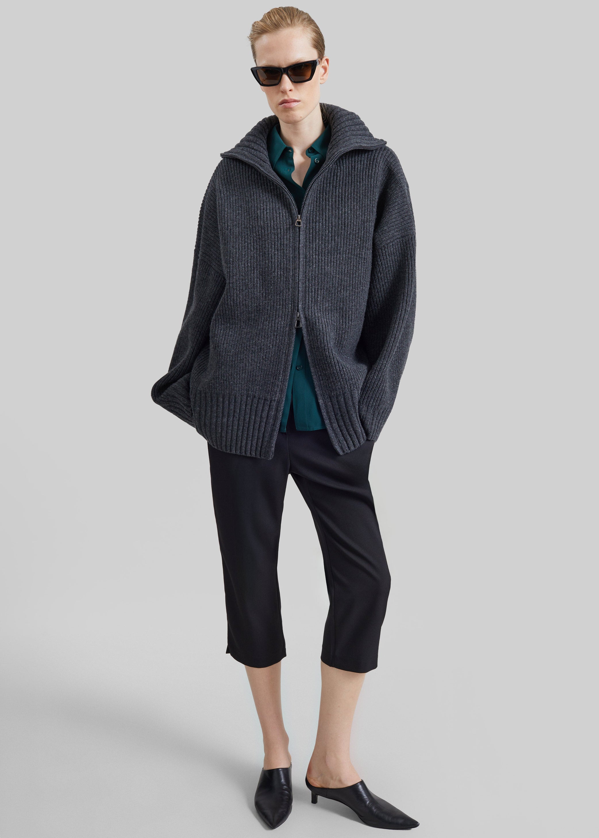 Shop the look image for Veda Oversized Zip-Up Cardigan - Charcoal