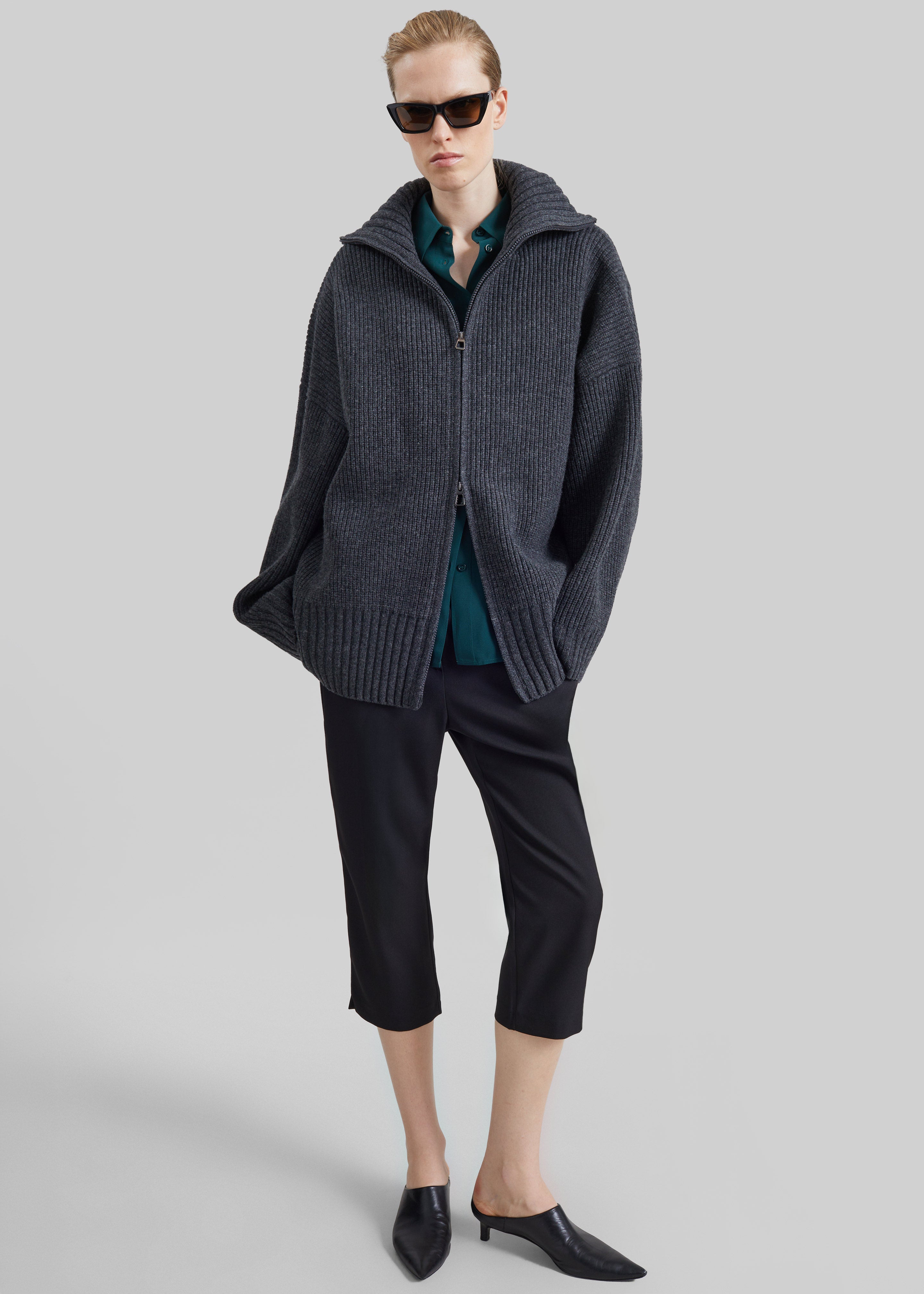 Veda Oversized Zip-Up Cardigan - Charcoal - 4