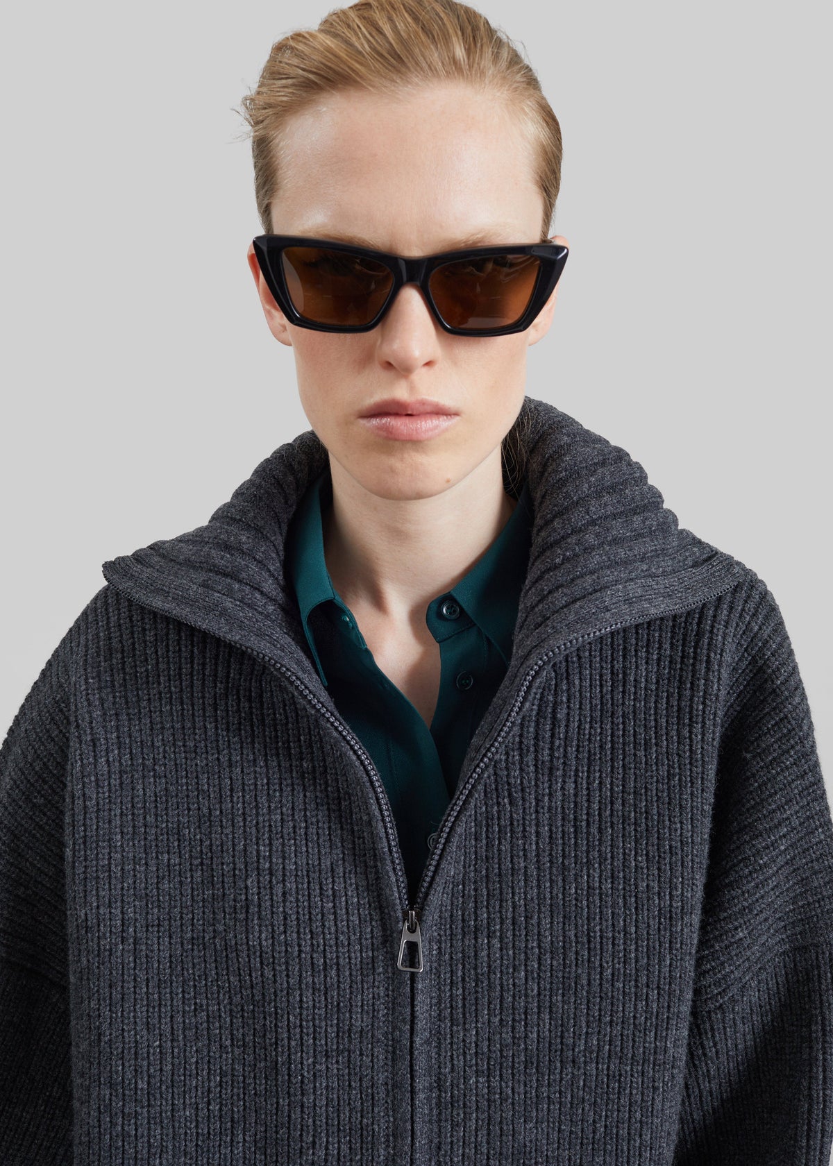 Veda Oversized Zip-Up Cardigan - Charcoal - 3
