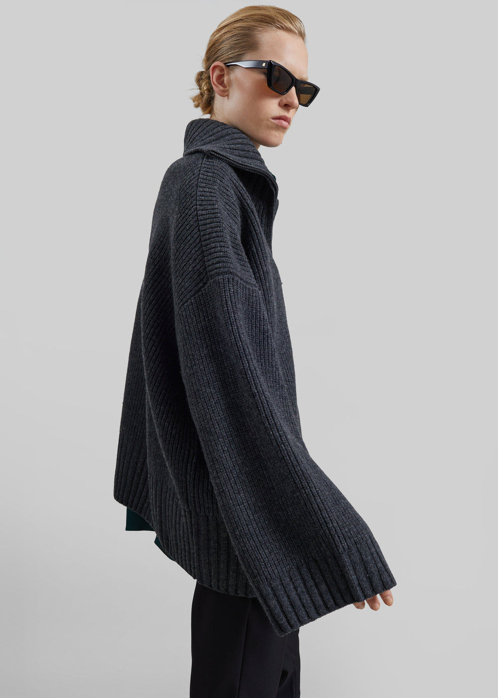 Veda Oversized Zip-Up Cardigan - Charcoal - 1