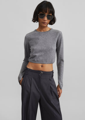 Veer Zip Cropped Sweater - Grey