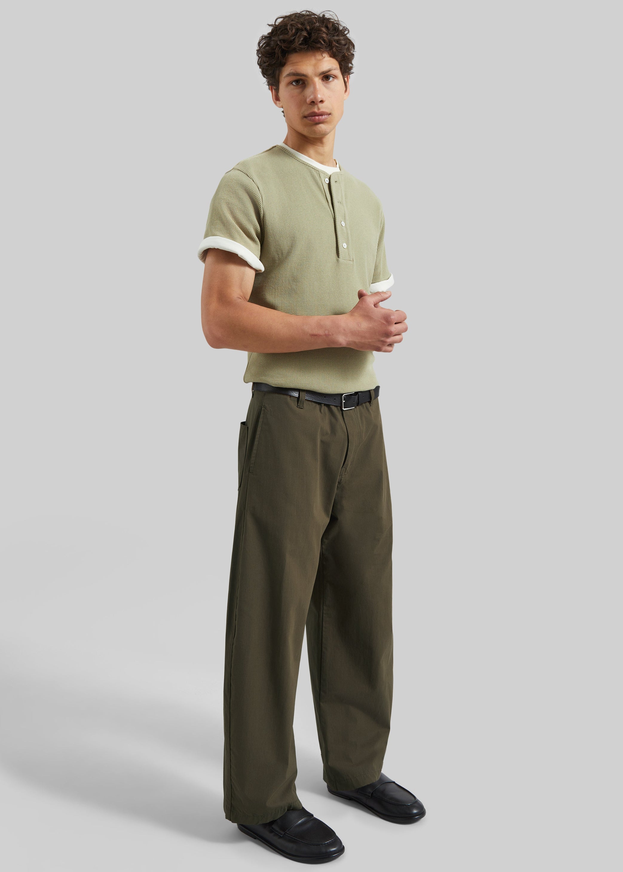 Shop the look image for Velet Barrel Leg Pants - Olive Brown