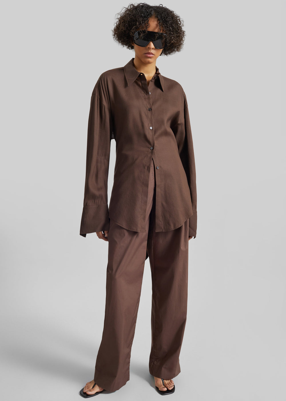 Velia Cut-Out Back Shirt - Brown - 1