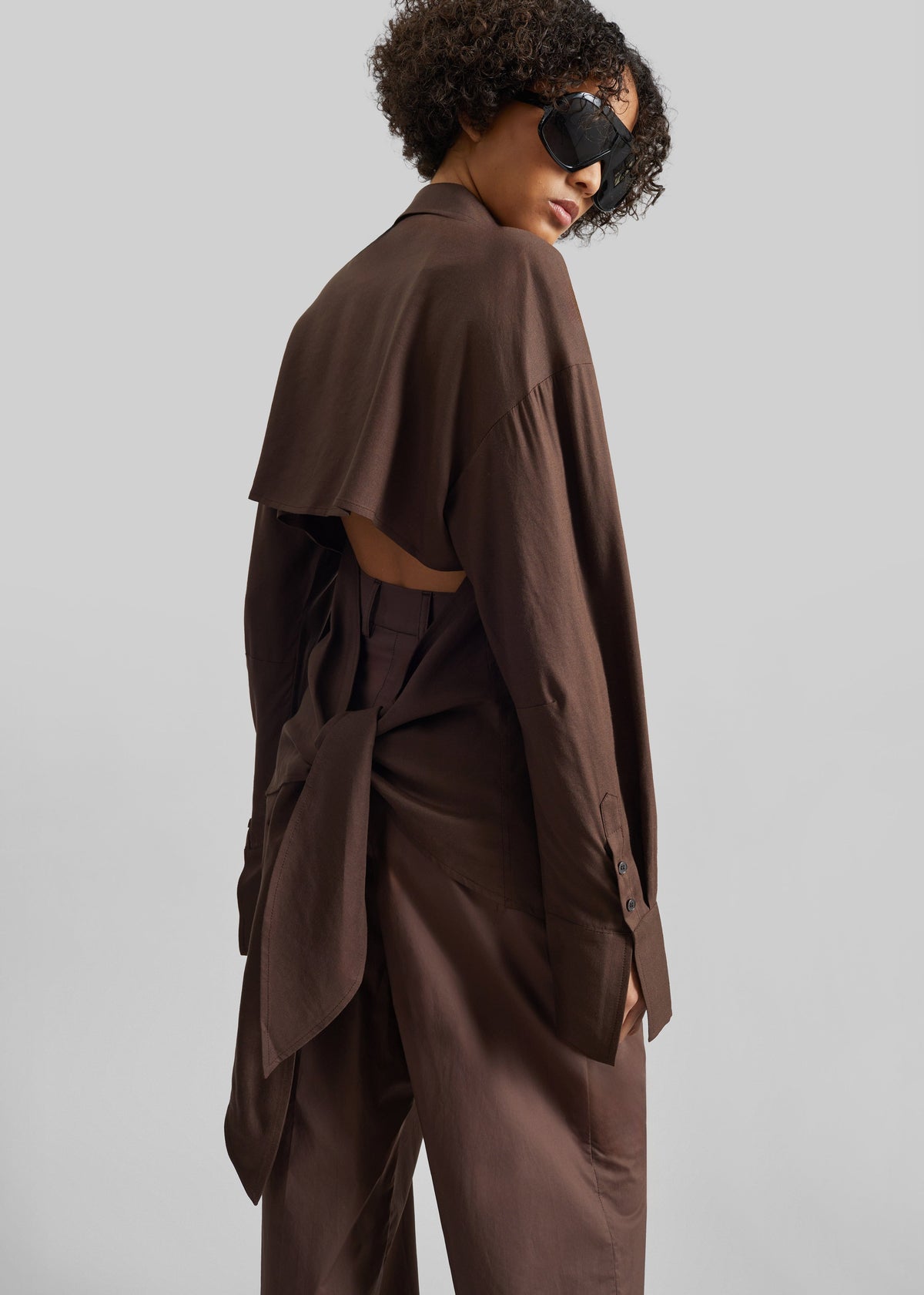 Velia Cut-Out Back Shirt - Brown - 1