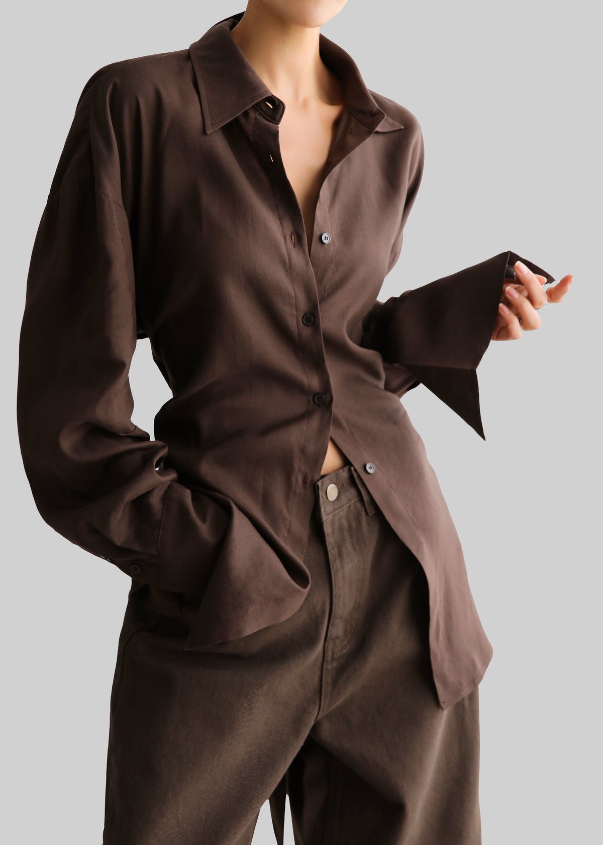 Velia Cut-Out Back Shirt - Brown - 3