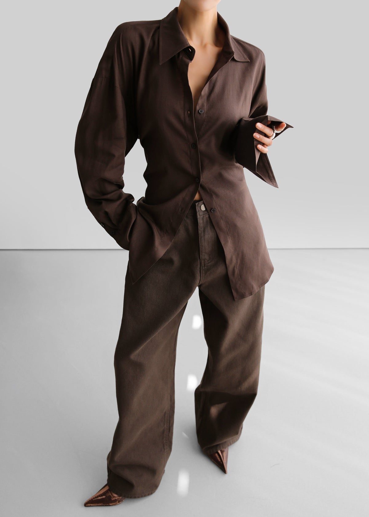 Velia Cut-Out Back Shirt - Brown - 8