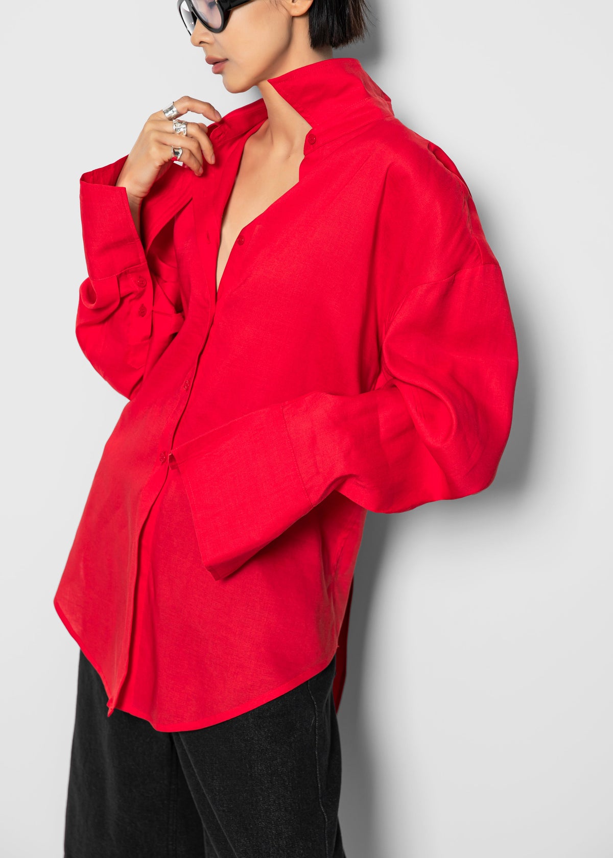 Velia Cut-Out Back Shirt - Red - 2