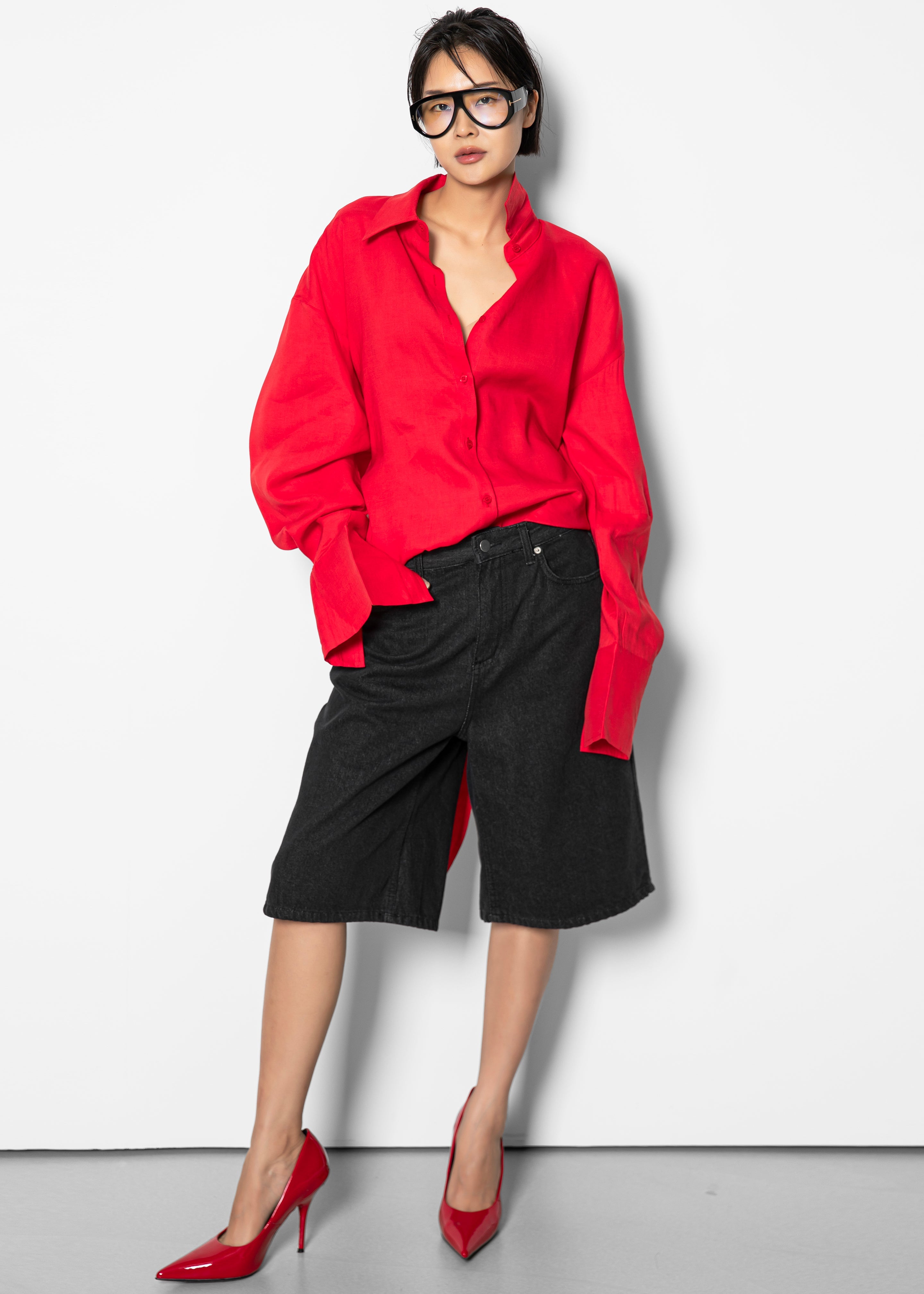 Velia Cut-Out Back Shirt - Red - 3
