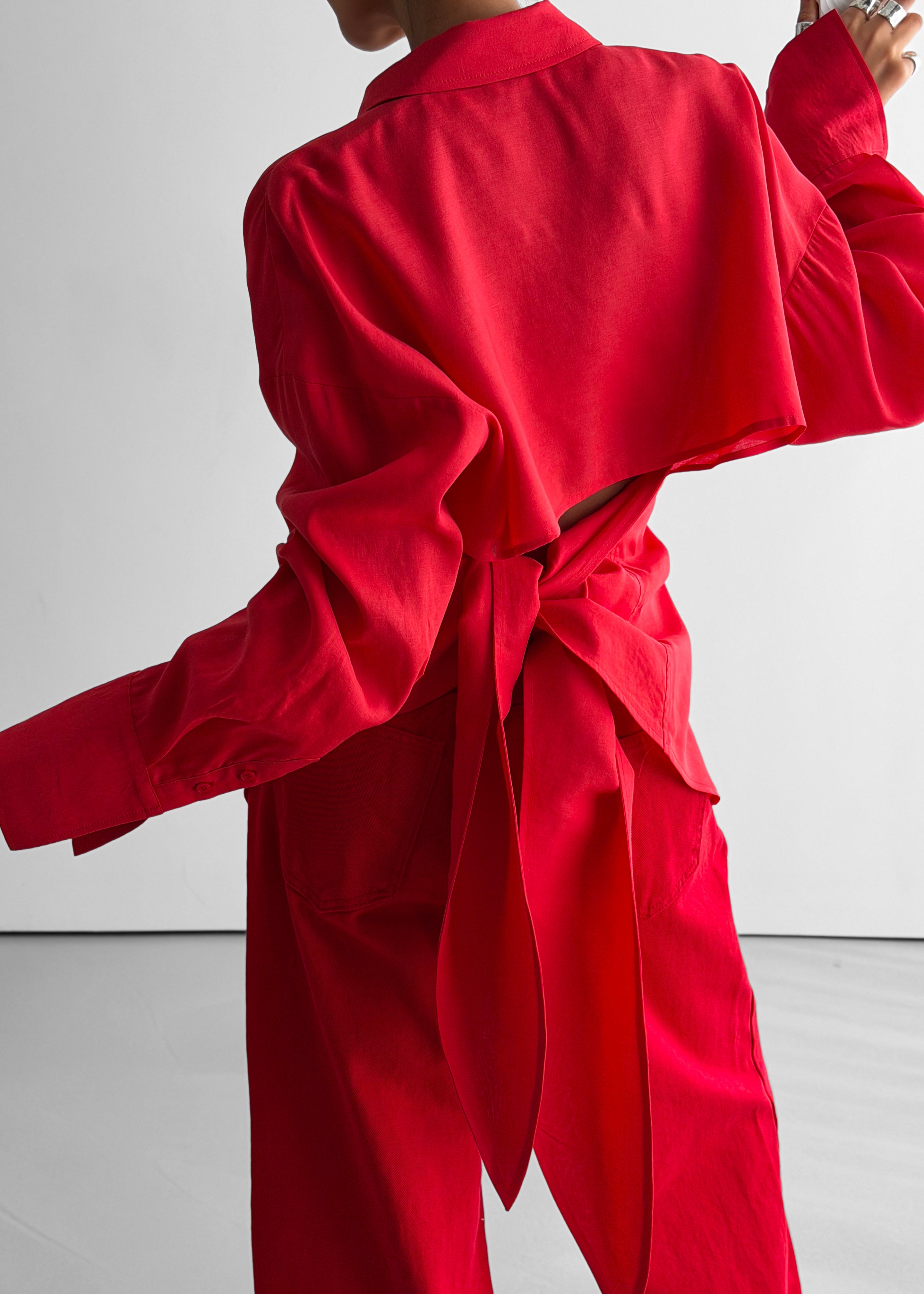 Velia Cut-Out Back Shirt - Red - 1