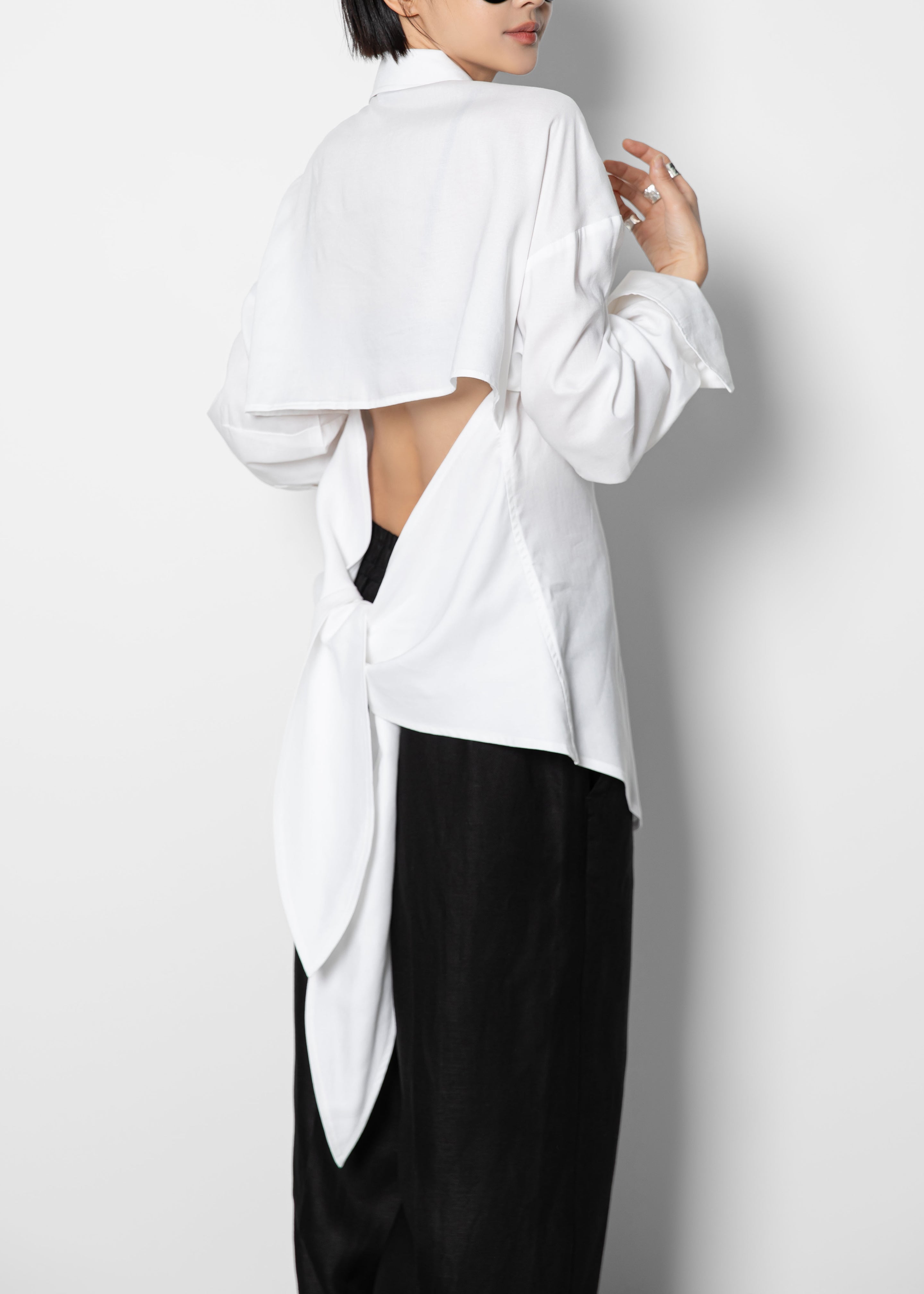Velia Cut-Out Back Shirt - White - 3