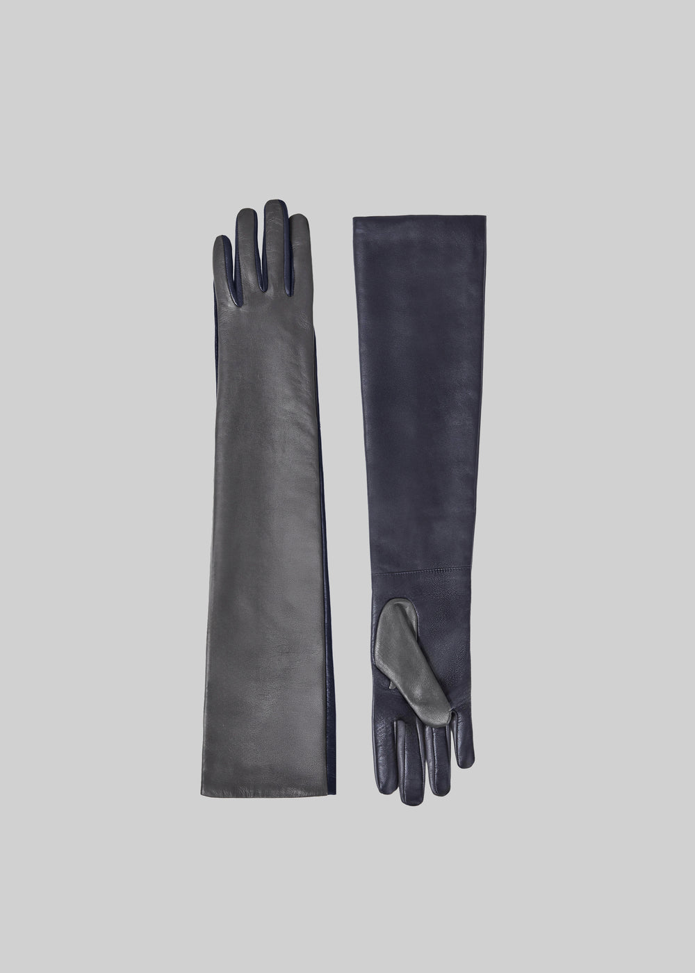 Veneto Bicolor Long Leather Gloves - Dark Grey/Dark Navy - 1
