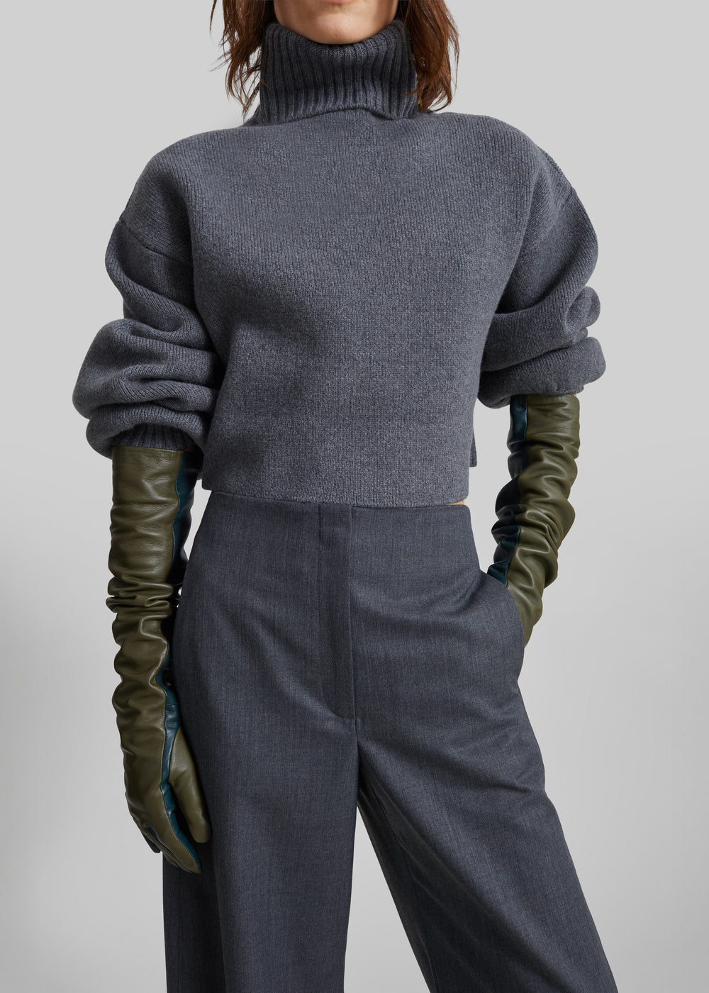 Veneto Bicolor Long Leather Gloves - Pine/Bottle Green