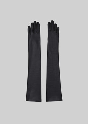 Veneto Long Leather Gloves - Black