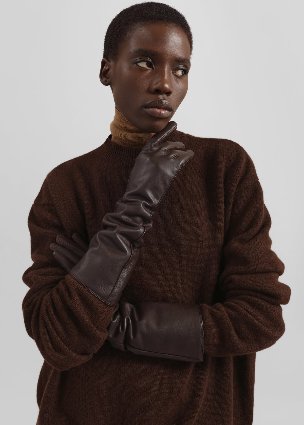 Veneto Long Leather Gloves - Dark Brown - 2