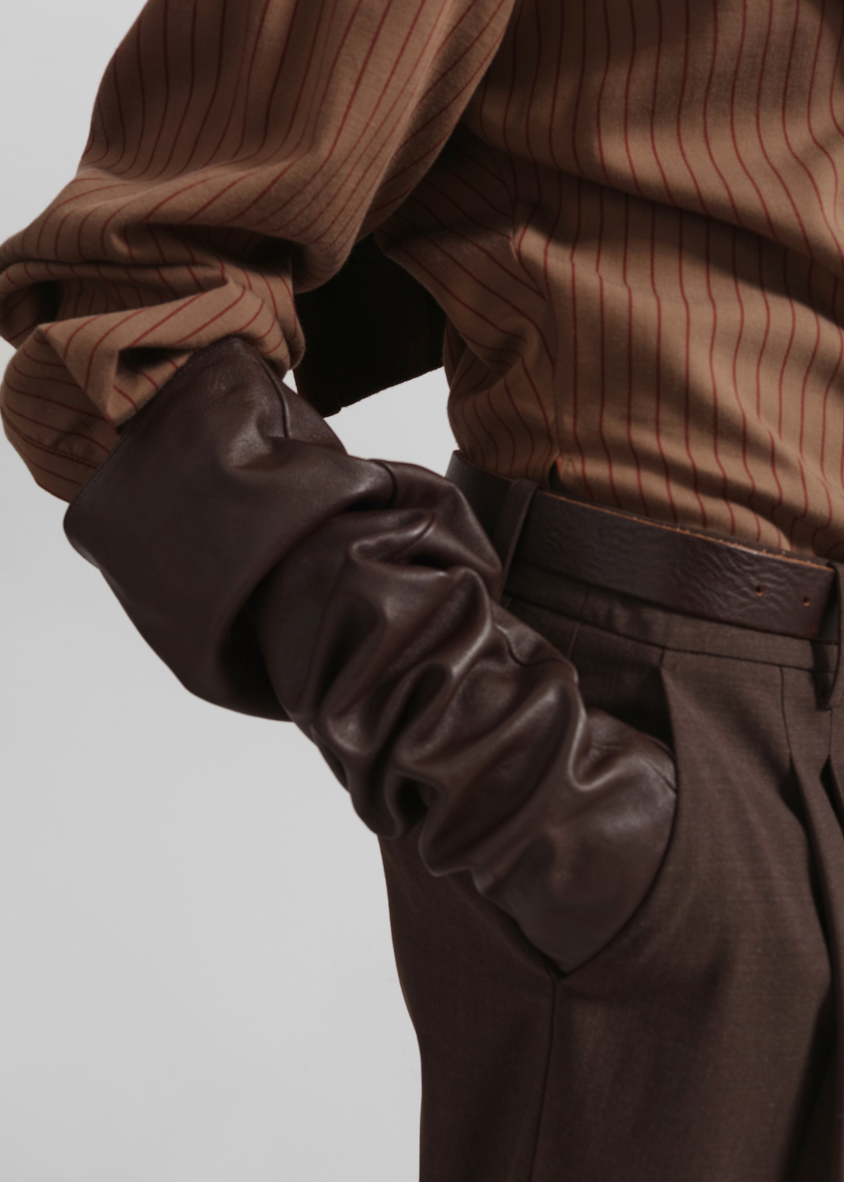 Veneto Long Leather Gloves - Dark Brown - 6