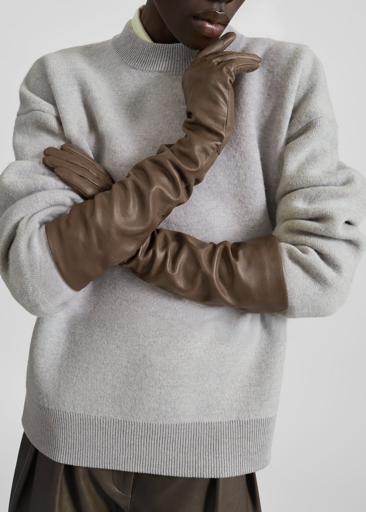 Veneto Long Leather Gloves - Light Brown