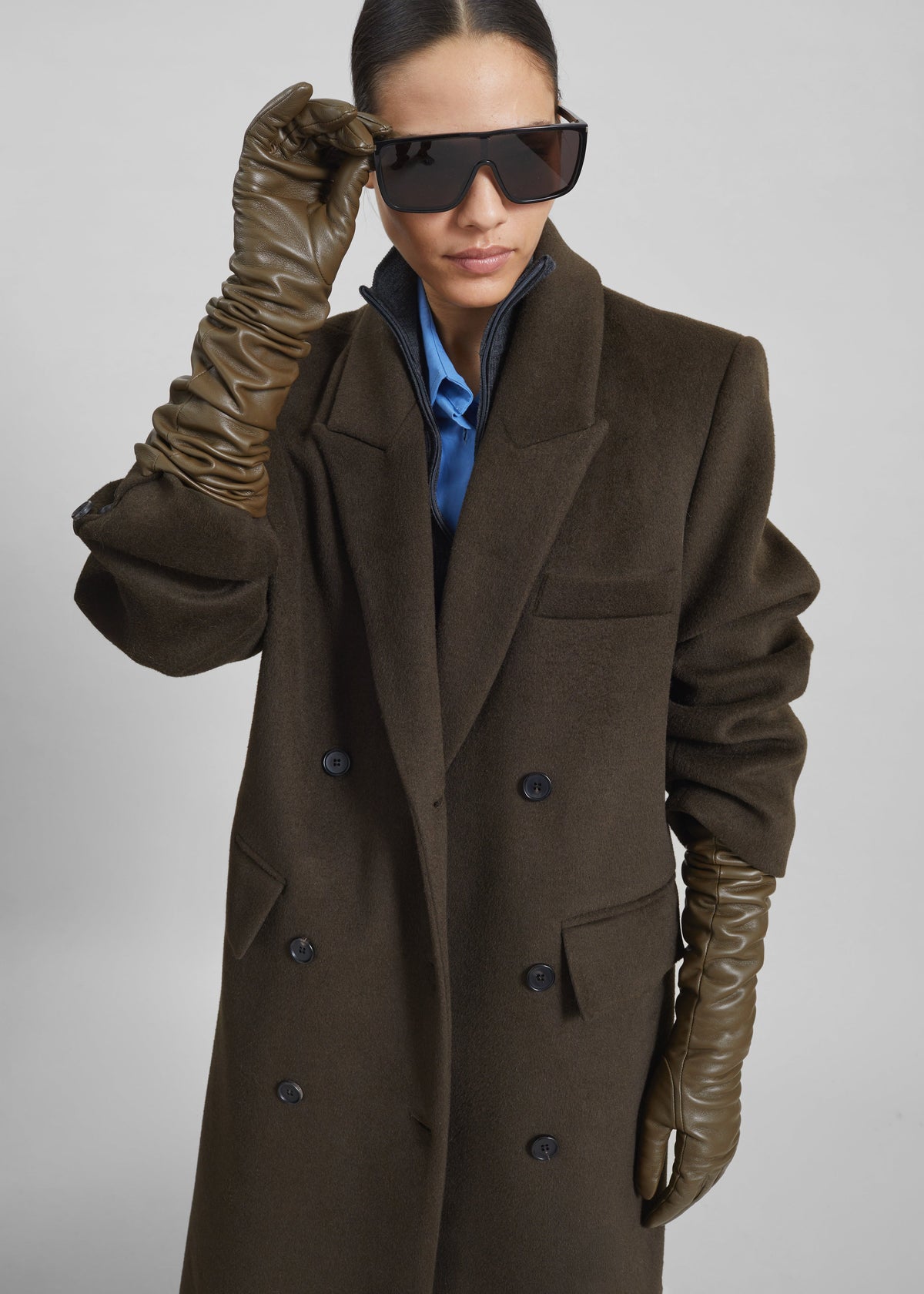 Veneto Long Leather Gloves - Dark Olive - 3