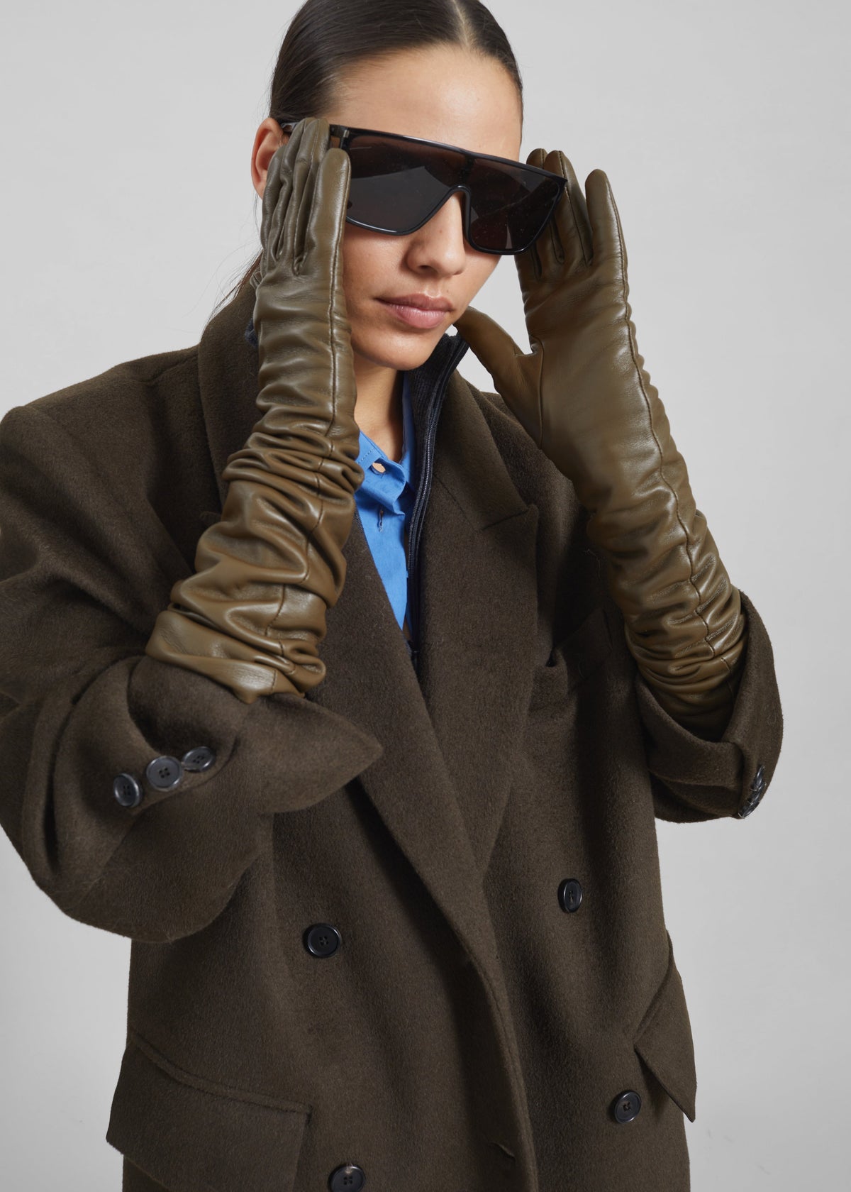Veneto Long Leather Gloves - Dark Olive - 4