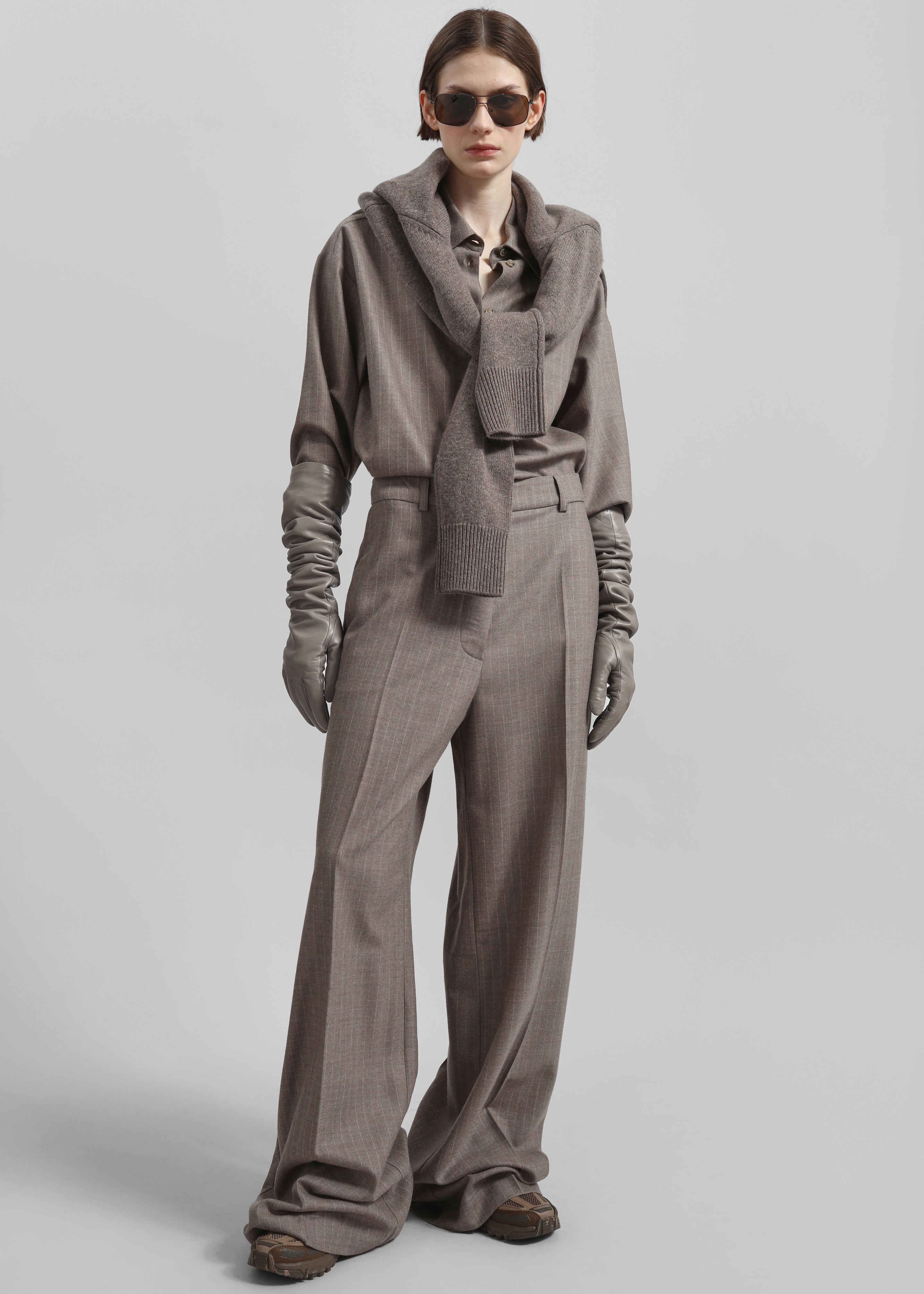 Veneto Long Leather Gloves - Taupe - 3