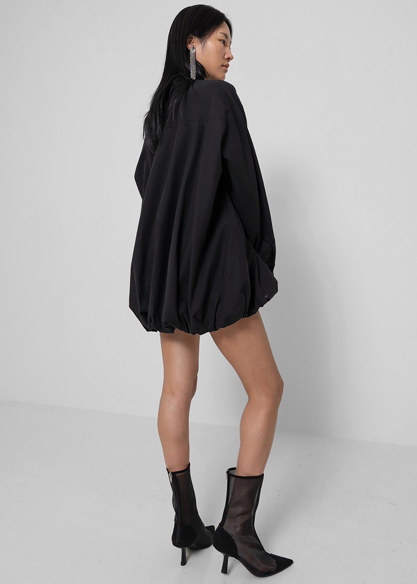 Venida Bubble Hem Shirt Dress - Black