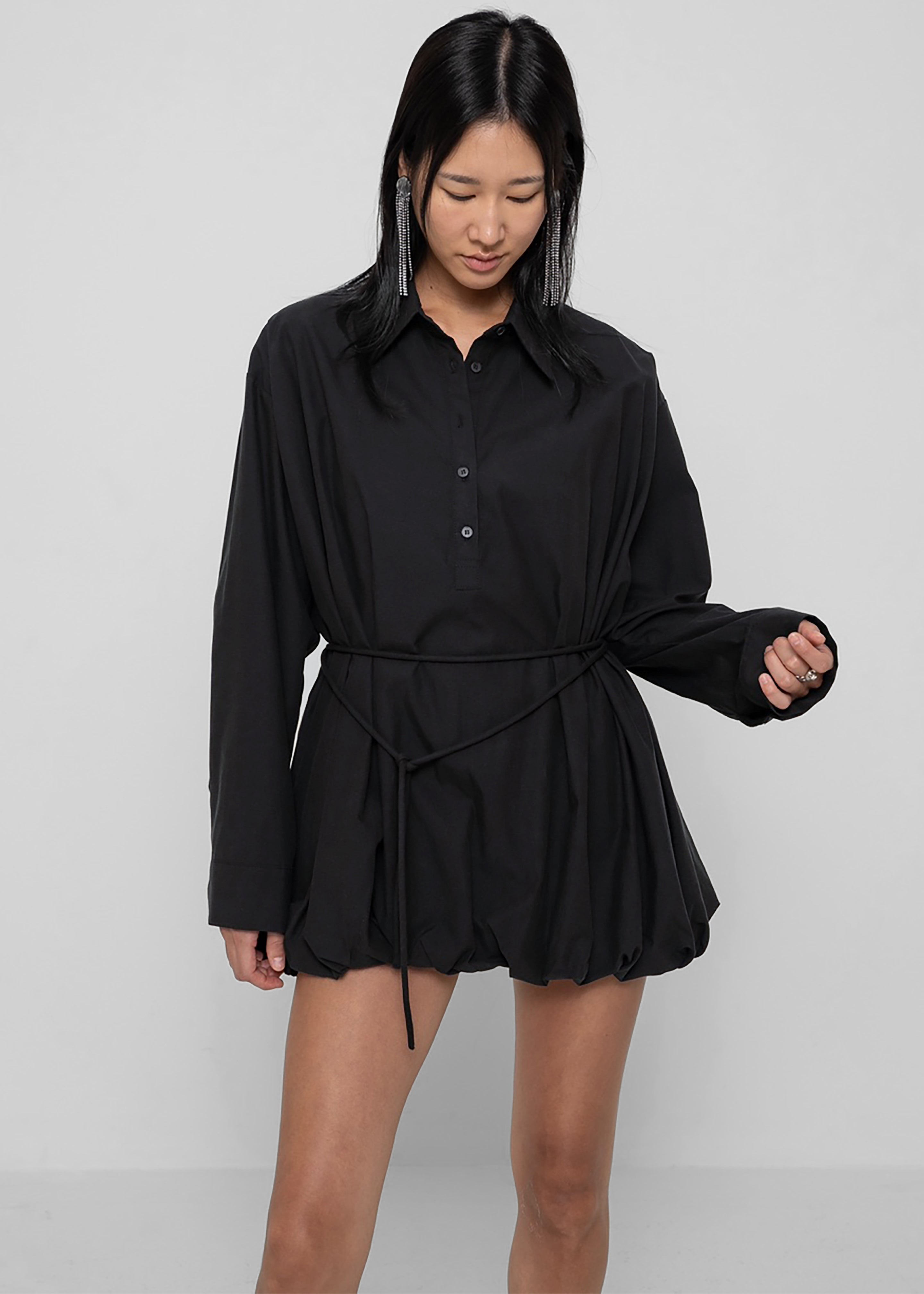 Venida Bubble Hem Shirt Dress - Black - 6