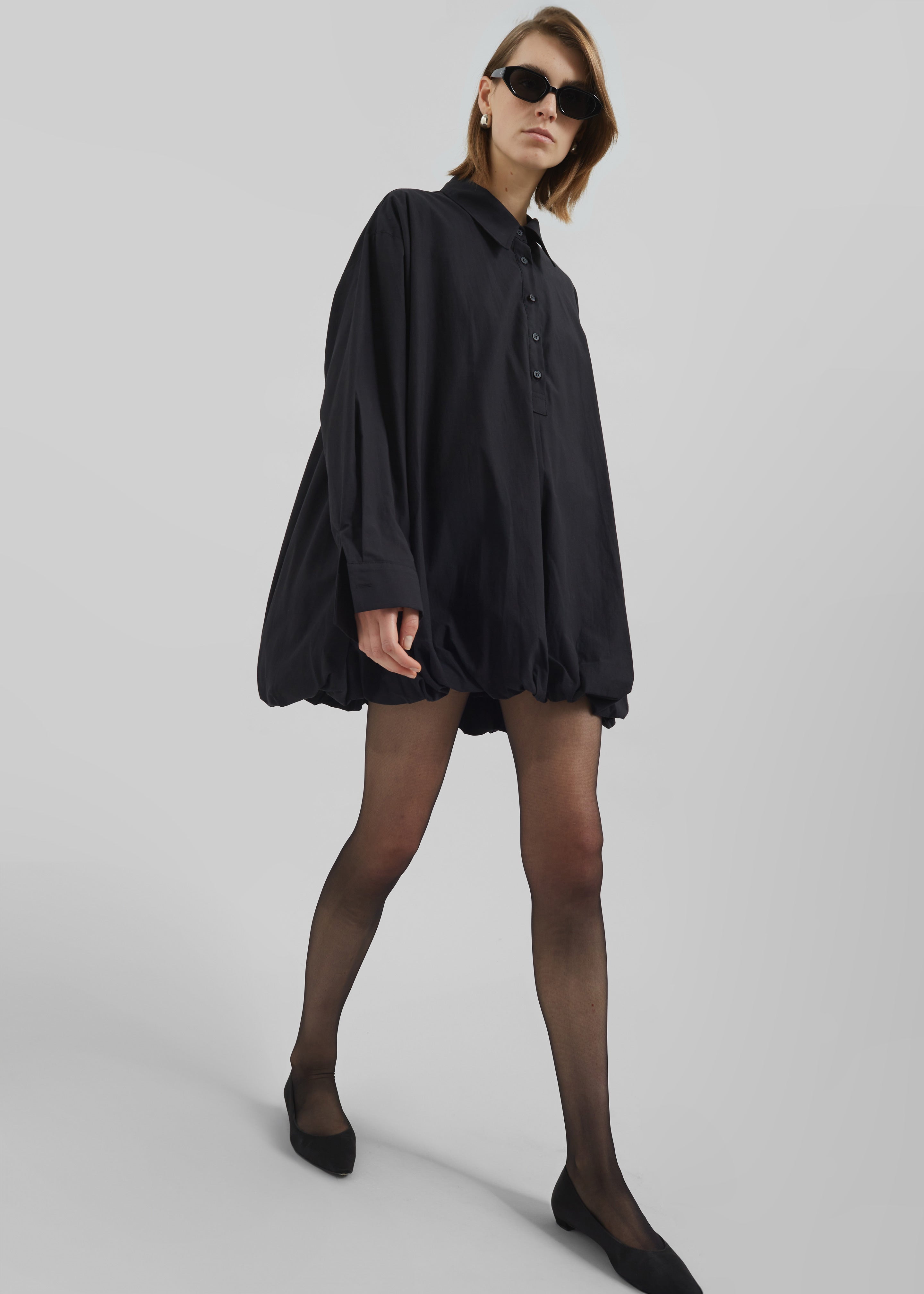 Venida Bubble Hem Shirt Dress - Black - 7